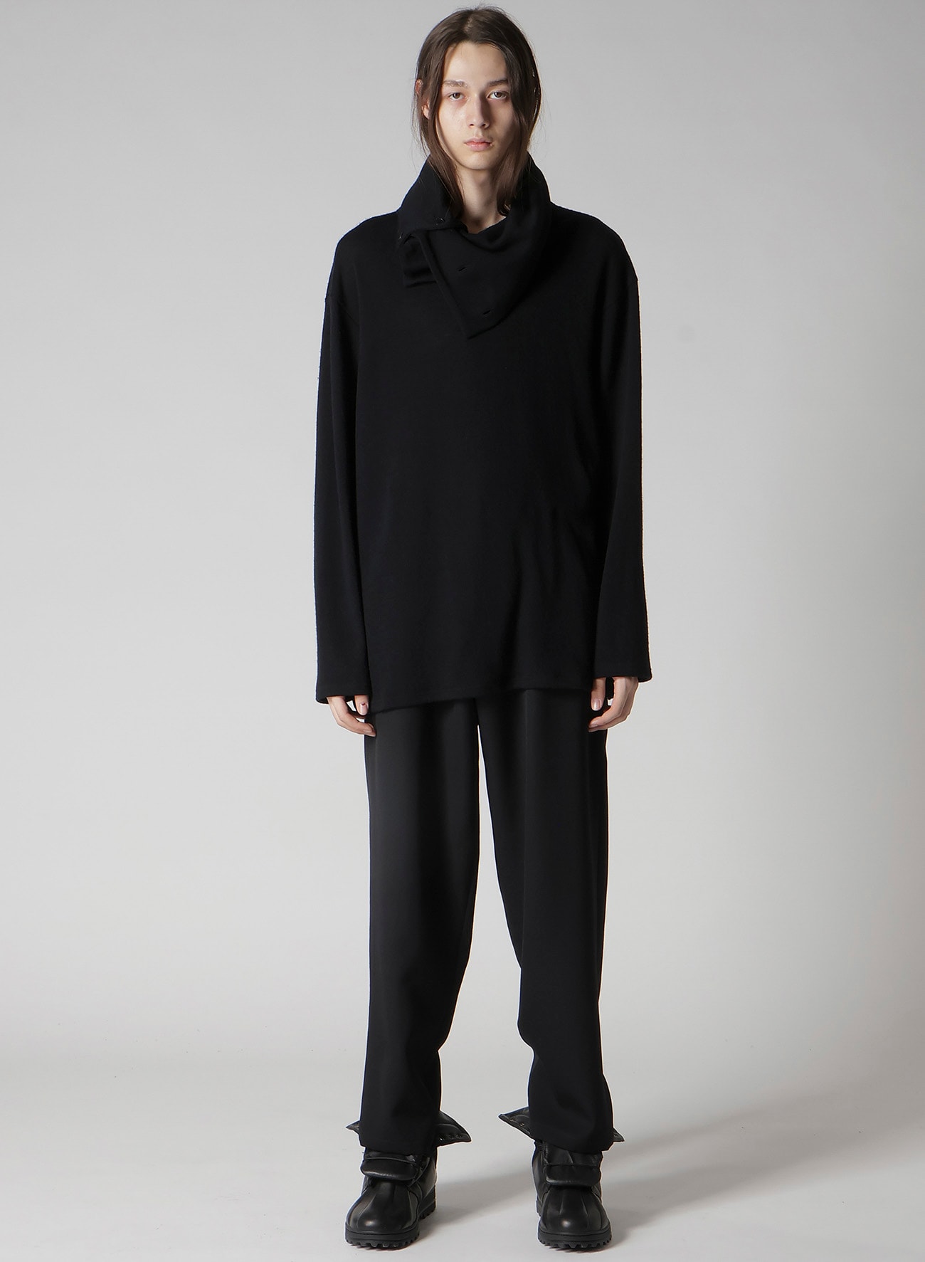 WOOL HOUNDSTOOTH JACQUARD HIGH NECK LONG SLV T