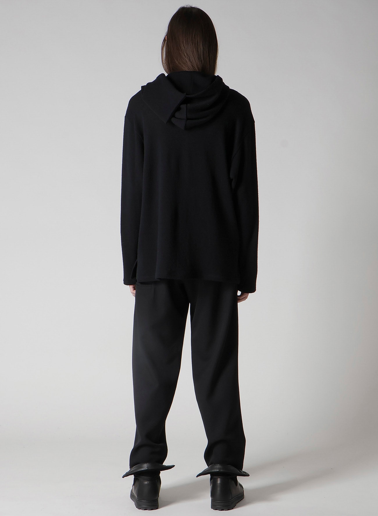 WOOL HOUNDSTOOTH JACQUARD HENLEY NECK HOOD T