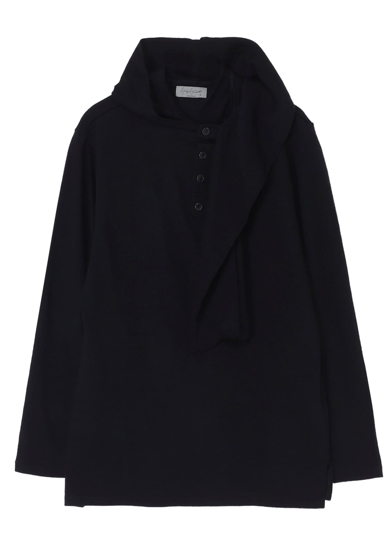 WOOL HOUNDSTOOTH JACQUARD HENLEY NECK HOOD T