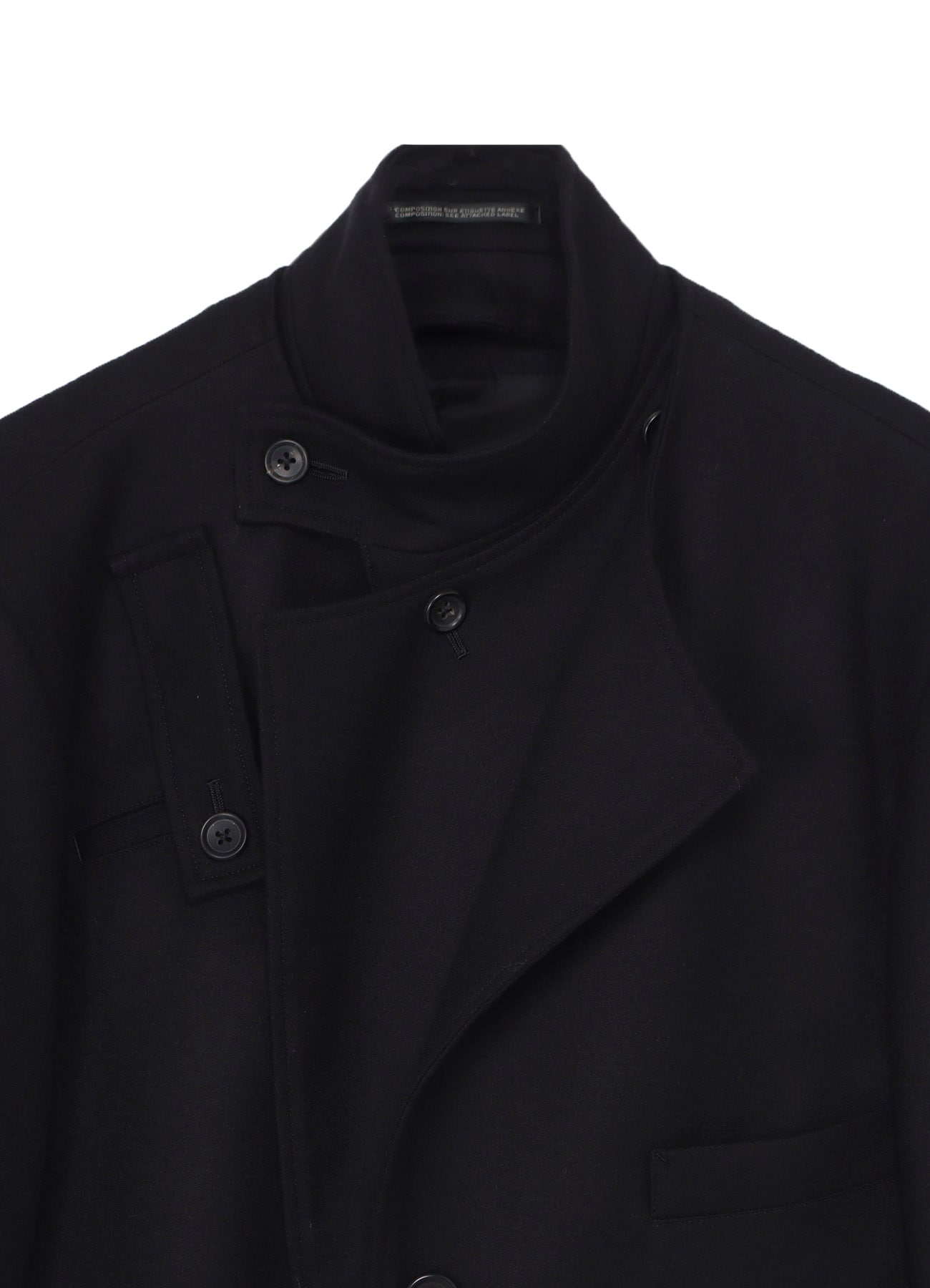 TASMANIA FLANNEL SPARE STAND COLLAR COAT(XS Black): Yohji Yamamoto
