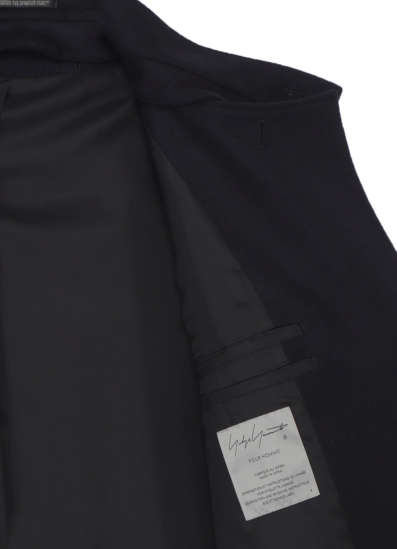 TASMANIA FLANNEL SPARE STAND COLLAR COAT(XS Black): Yohji Yamamoto