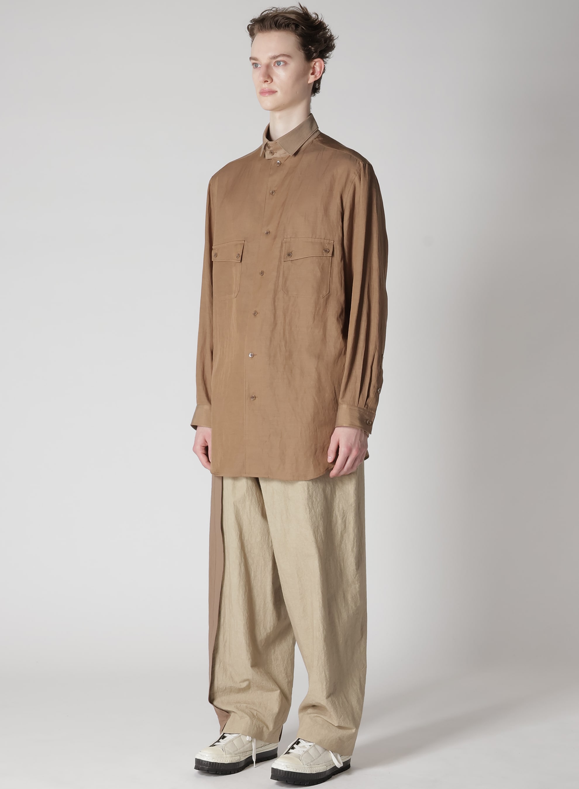 Cu/C/FLAX STAND COLLAR SHIRT