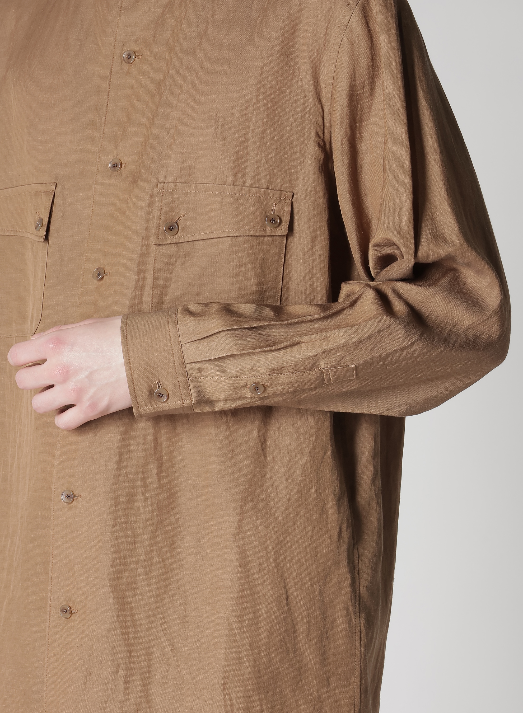 Cu/C/FLAX STAND COLLAR SHIRT