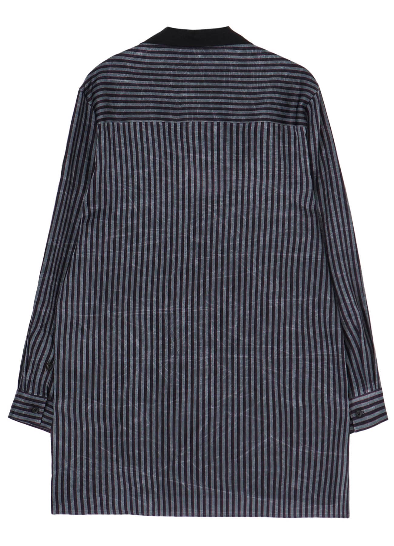 STRIPE OPEN COLLAR BLOUSE WITH DIFFERENT FABRIC