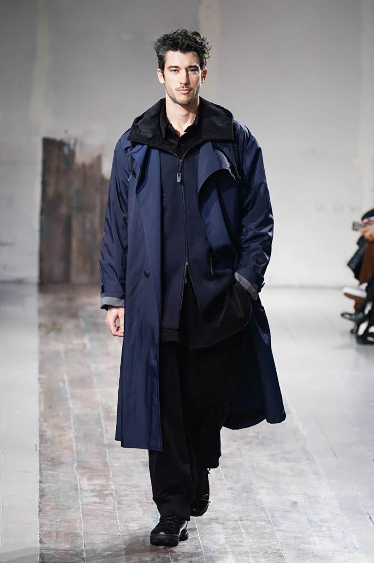 NYLON TWILL NAVY ASYMMETRY COAT