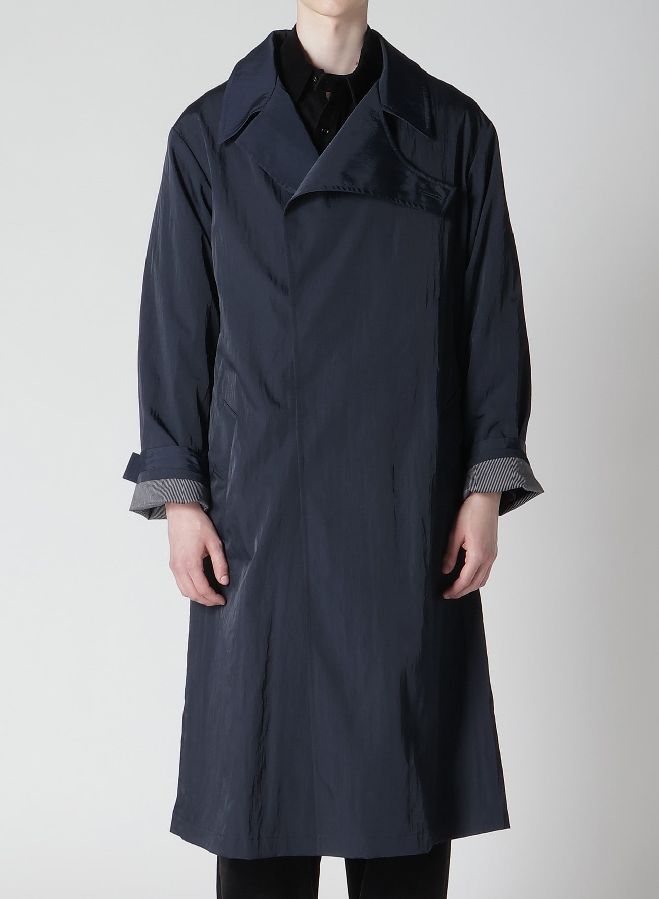 NYLON TWILL NAVY ASYMMETRY COAT