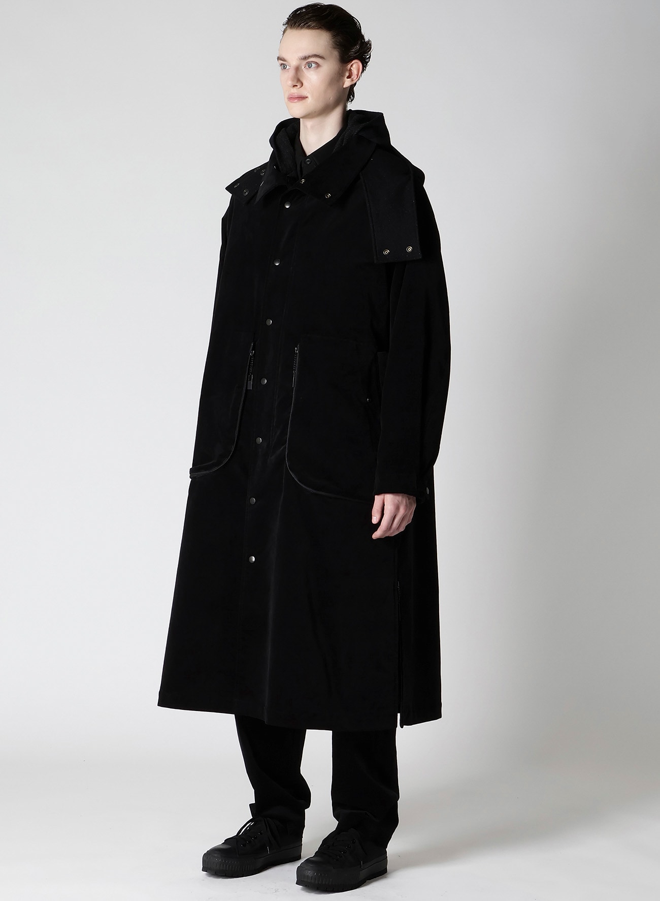 50C VELVET HOODED LONG COAT