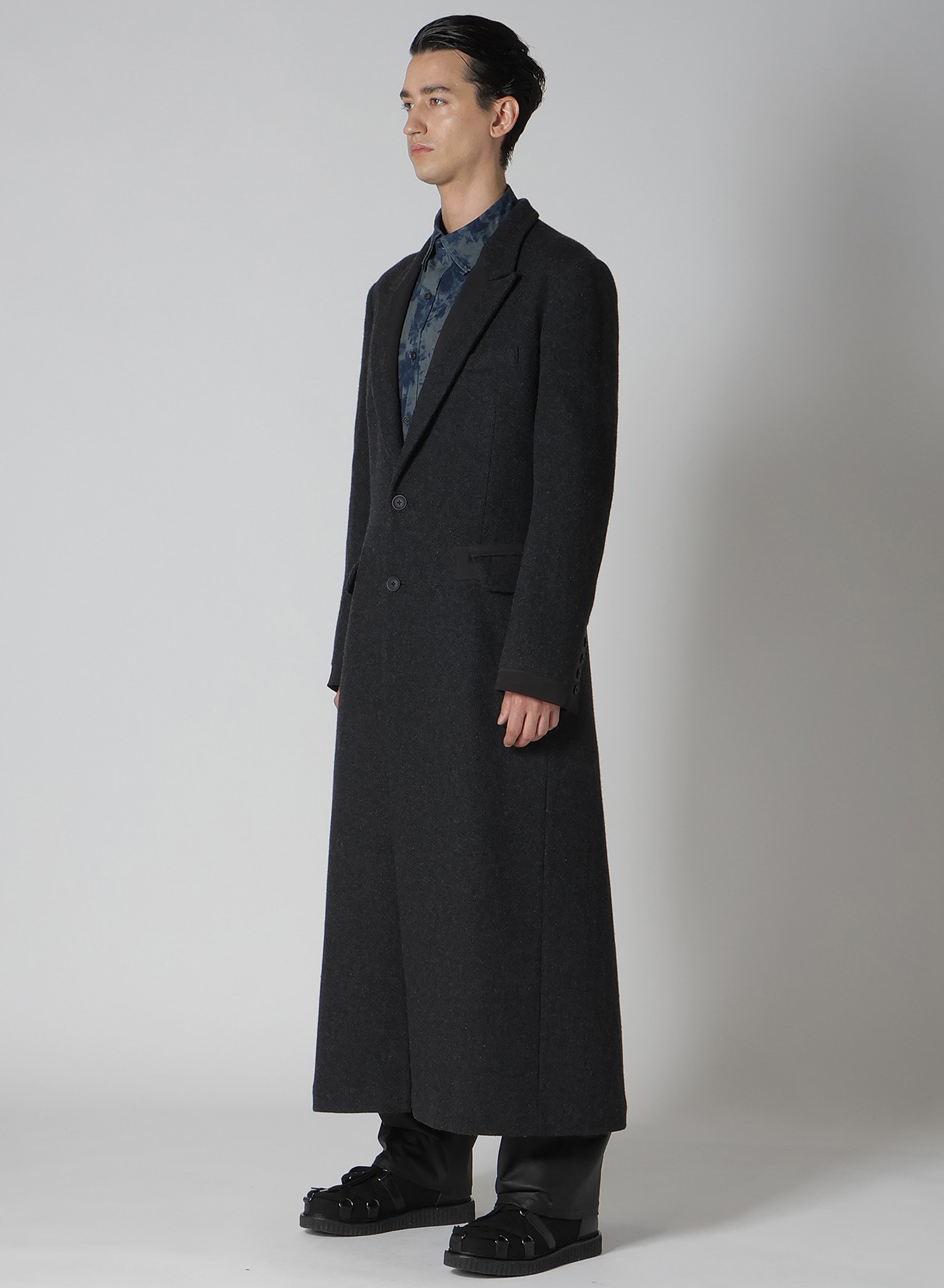 DOBBY TWEED PEAK LAPEL LONG JACKET