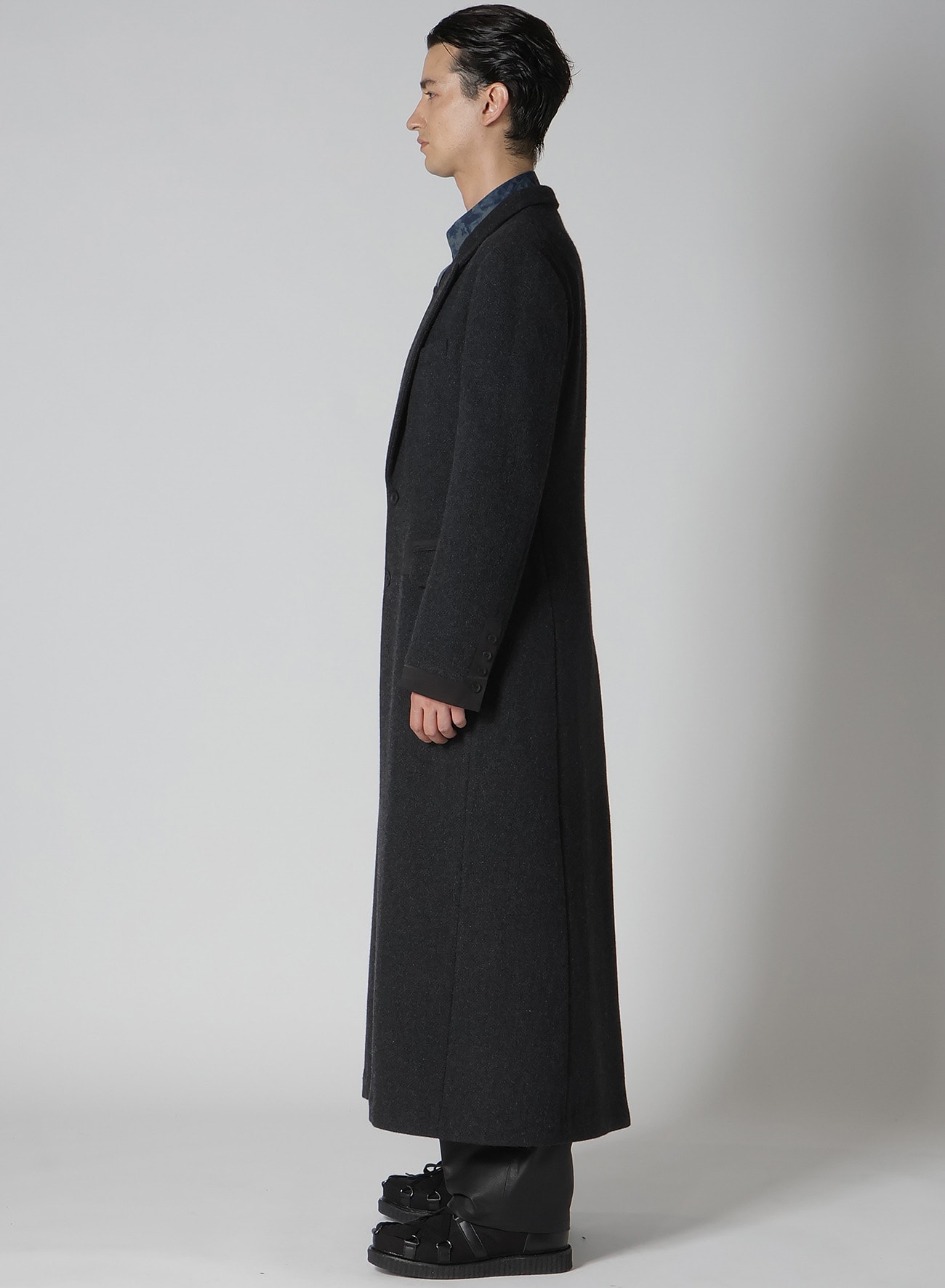 DOBBY TWEED PEAK LAPEL LONG JACKET