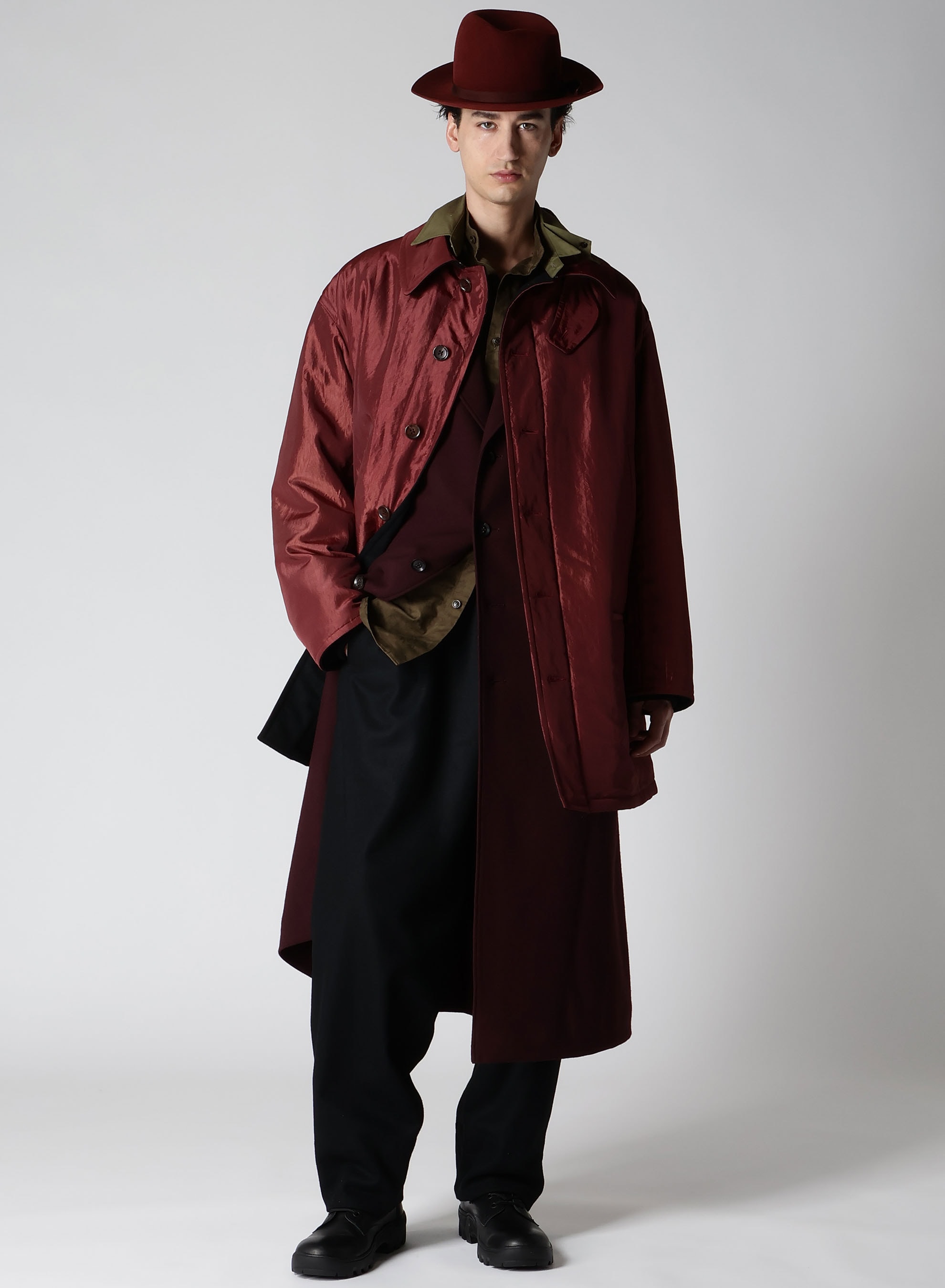 DEEP RED FLANNEL DARK RED LONG JACKET