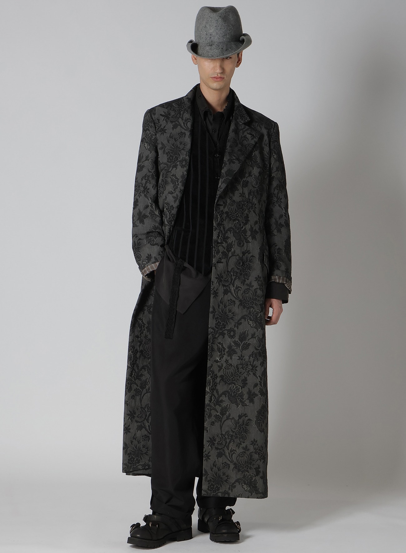 COTTON GOBELIN  PATTERN BELTED LONG JACKET