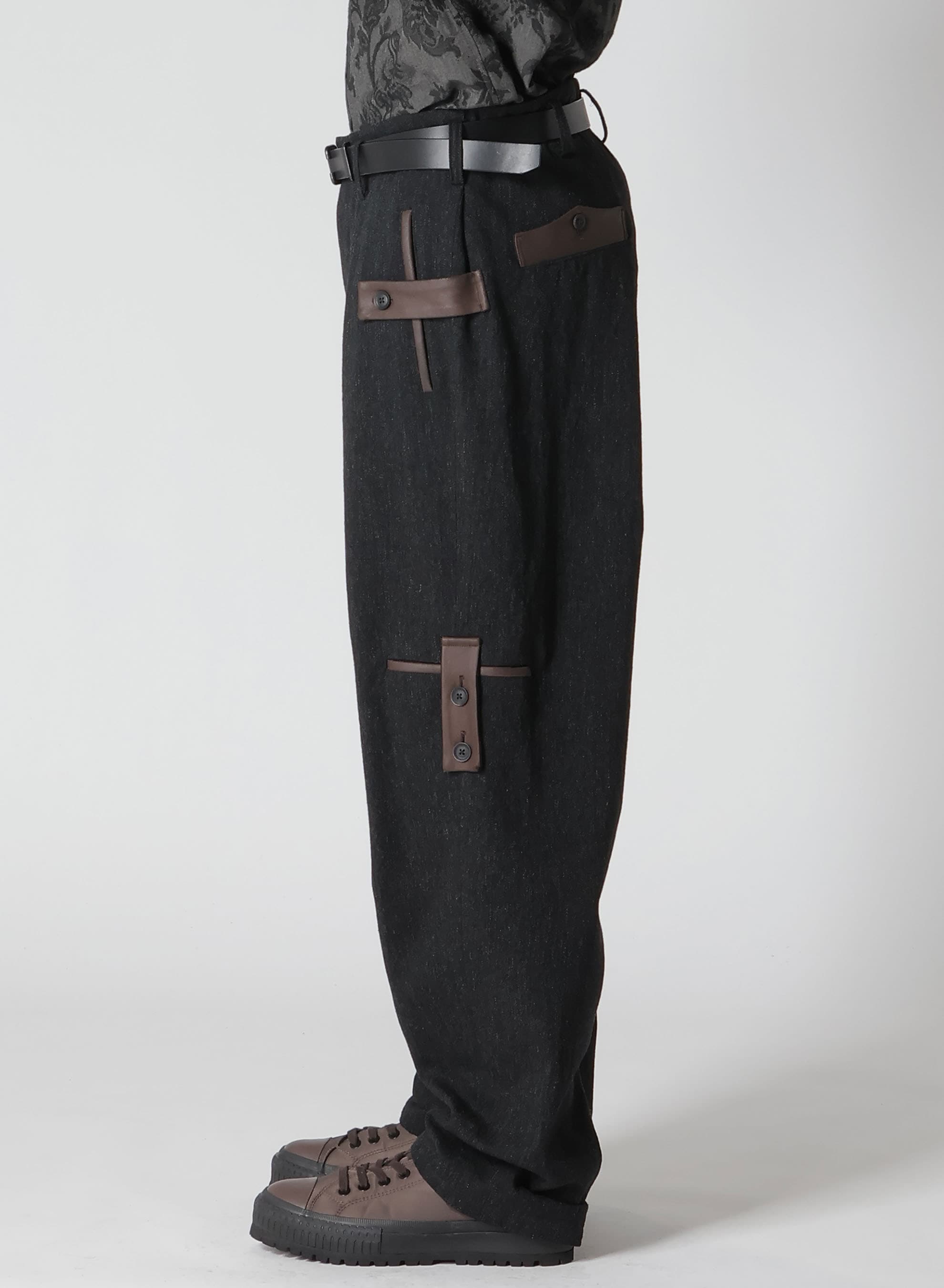 ARMY GABARDINE SERGE 1TUCK LEATHER TAB PANTS