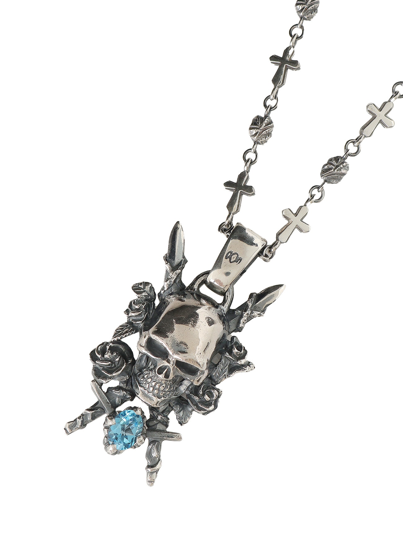 【1/11 10:00 Release】SILVER950/BLUE TOPAZ SCULL ROSE DAGGER PENDANT