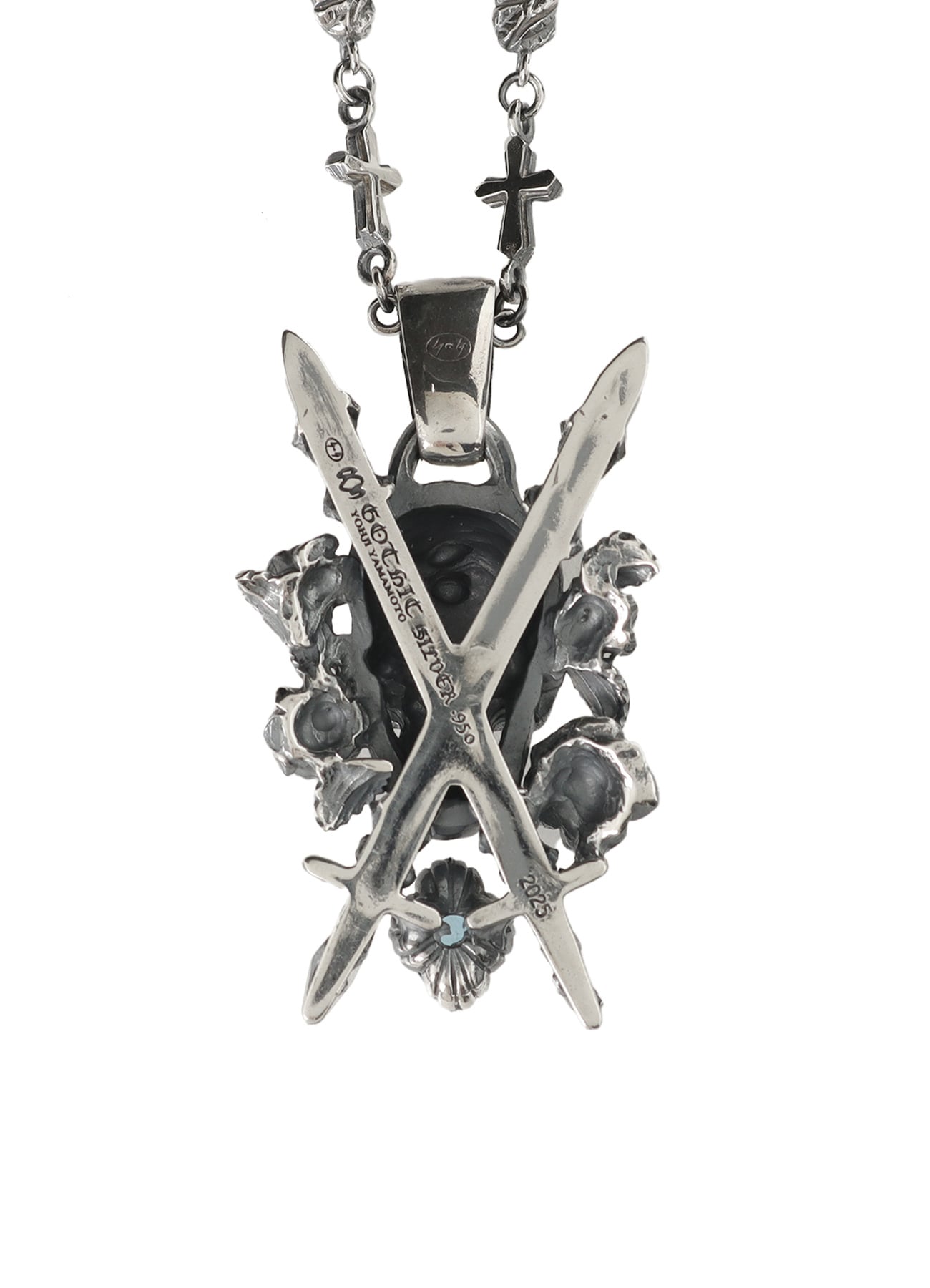 【1/11 10:00 Release】SILVER950/BLUE TOPAZ SCULL ROSE DAGGER PENDANT