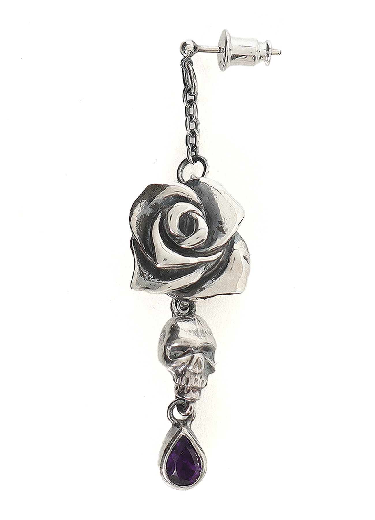 【1/11 10:00 Release】SILVER950/AMETHYST SCULL ROSE EARRING