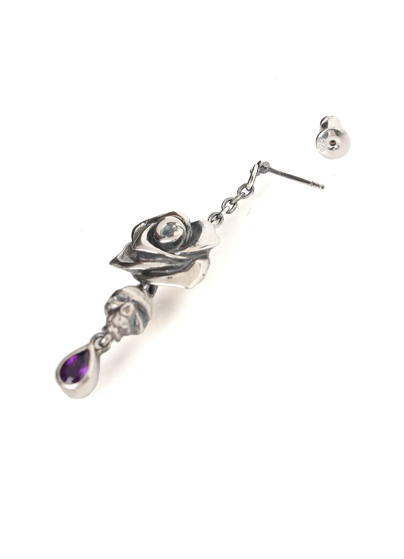 【1/11 10:00 Release】SILVER950/AMETHYST SCULL ROSE EARRING