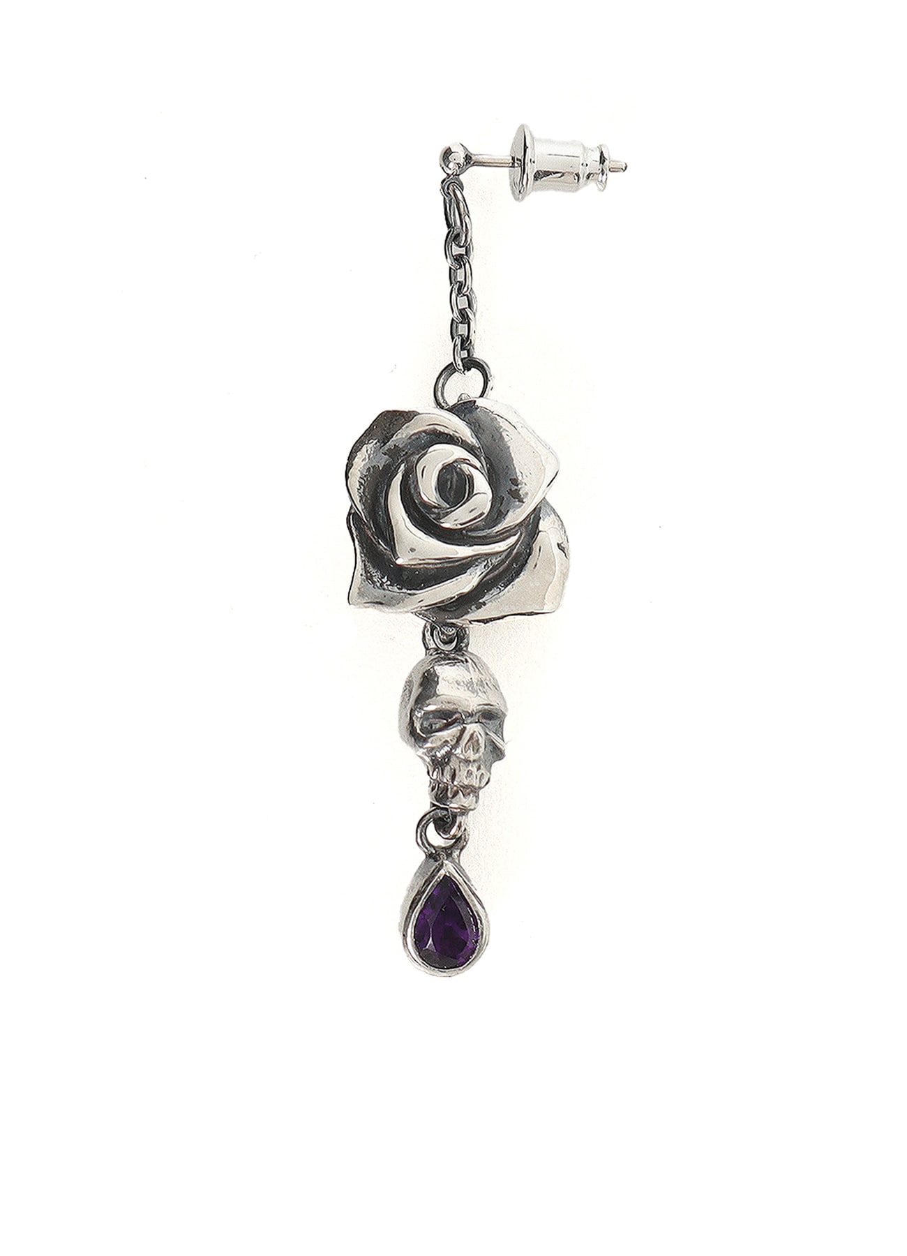 【1/11 10:00 Release】SILVER950/AMETHYST SCULL ROSE EARRING