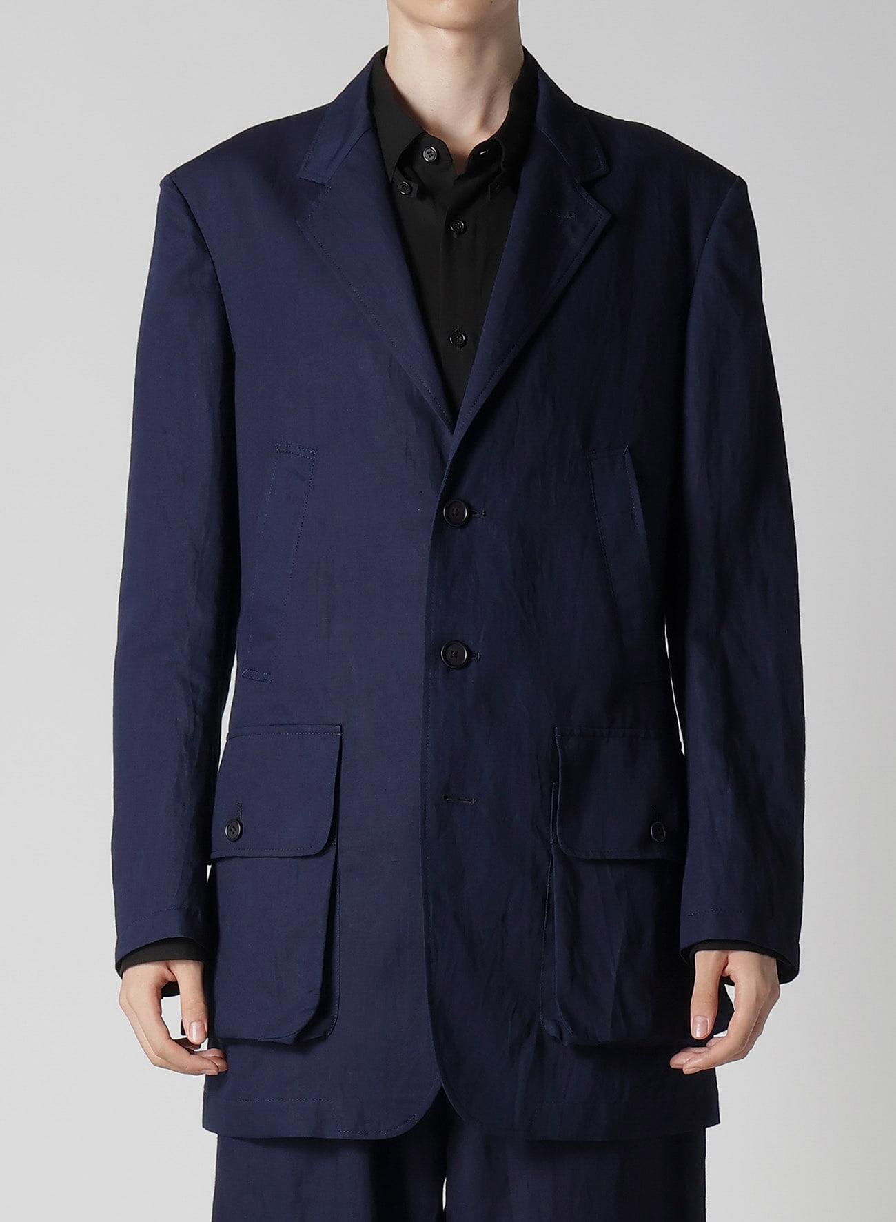 INDIGO DYEING COTTON LINEN BOX POCKET JACKET