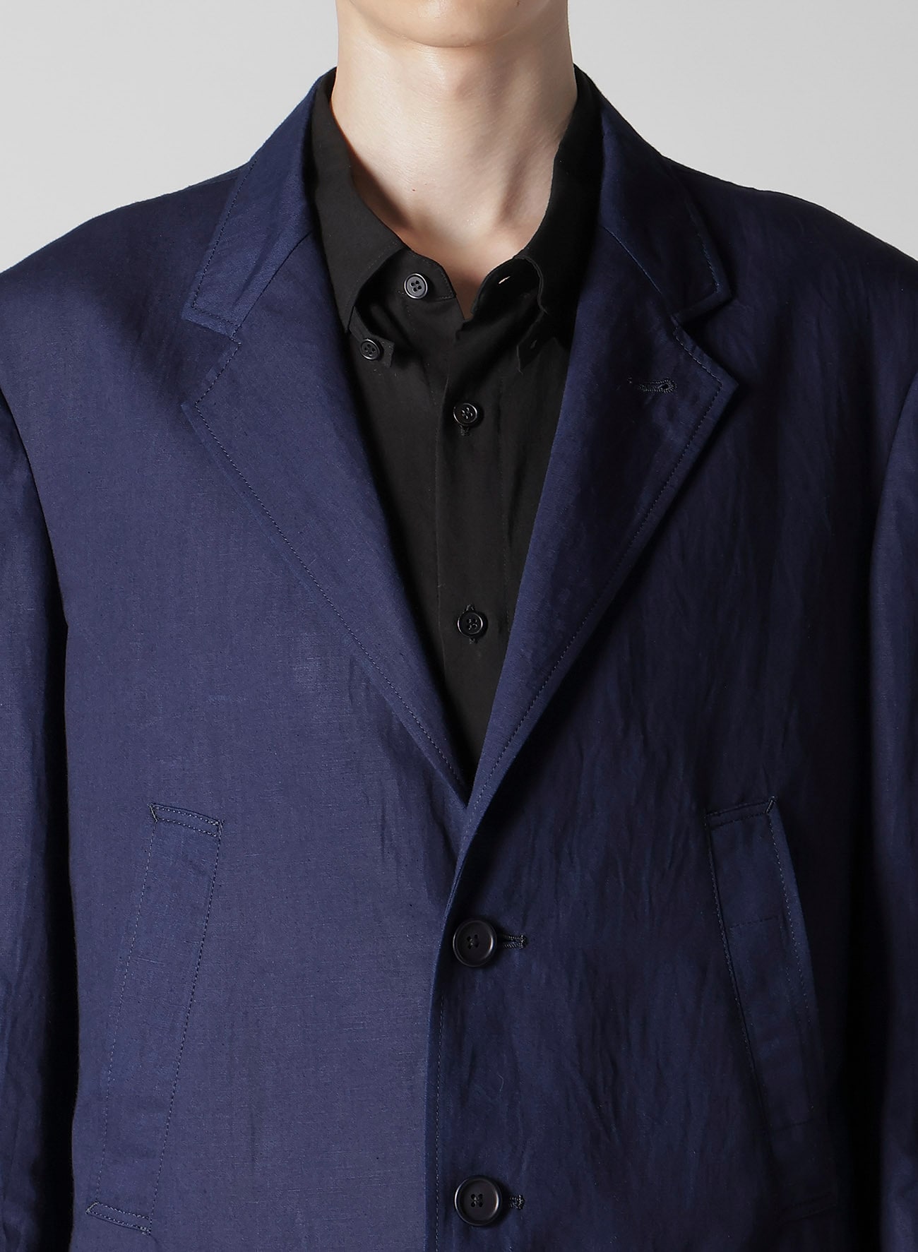 INDIGO DYEING COTTON LINEN BOX POCKET JACKET