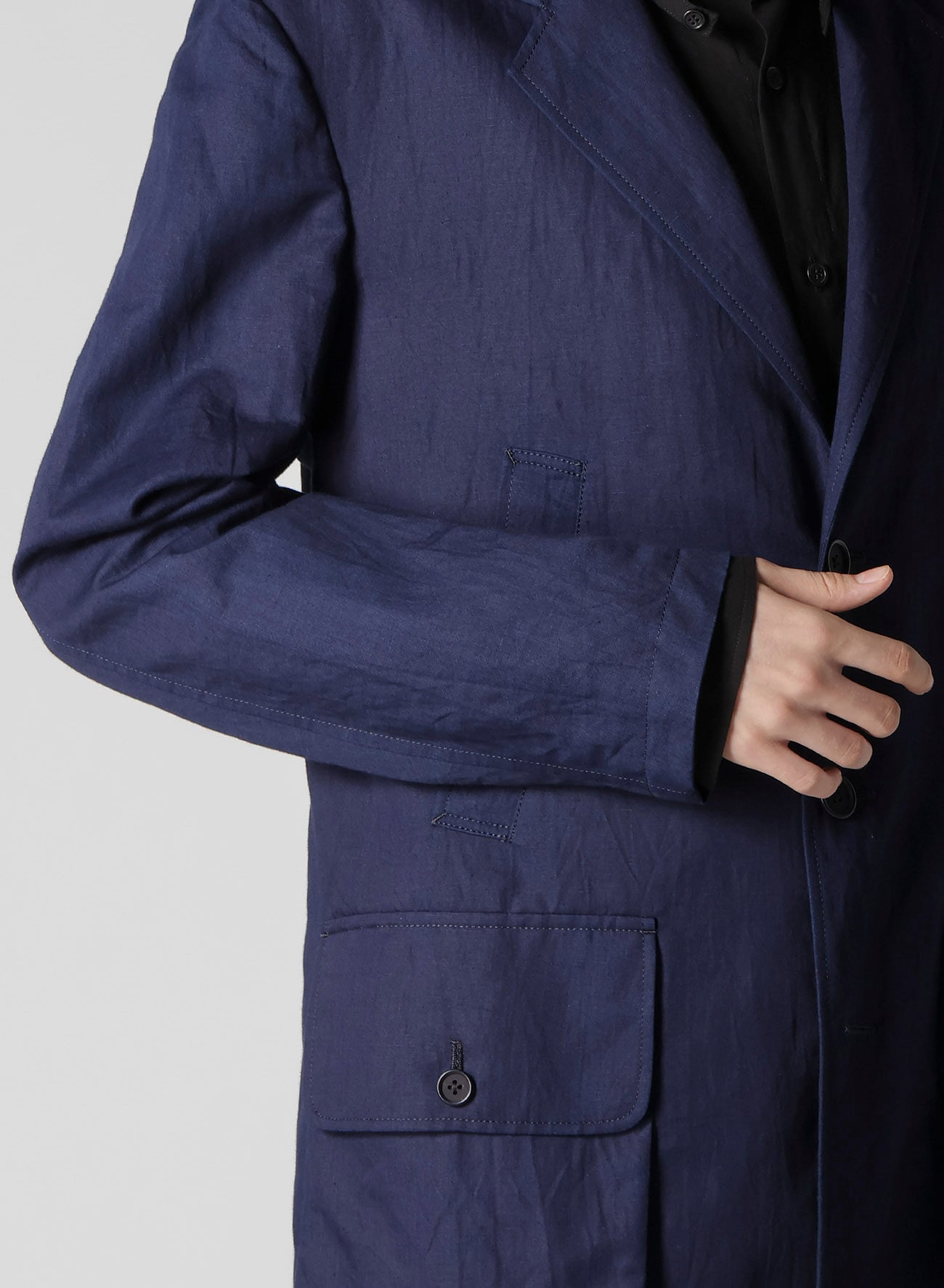INDIGO DYEING COTTON LINEN BOX POCKET JACKET