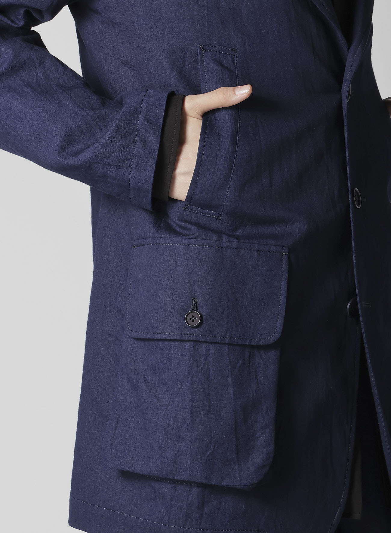 INDIGO DYEING COTTON LINEN BOX POCKET JACKET