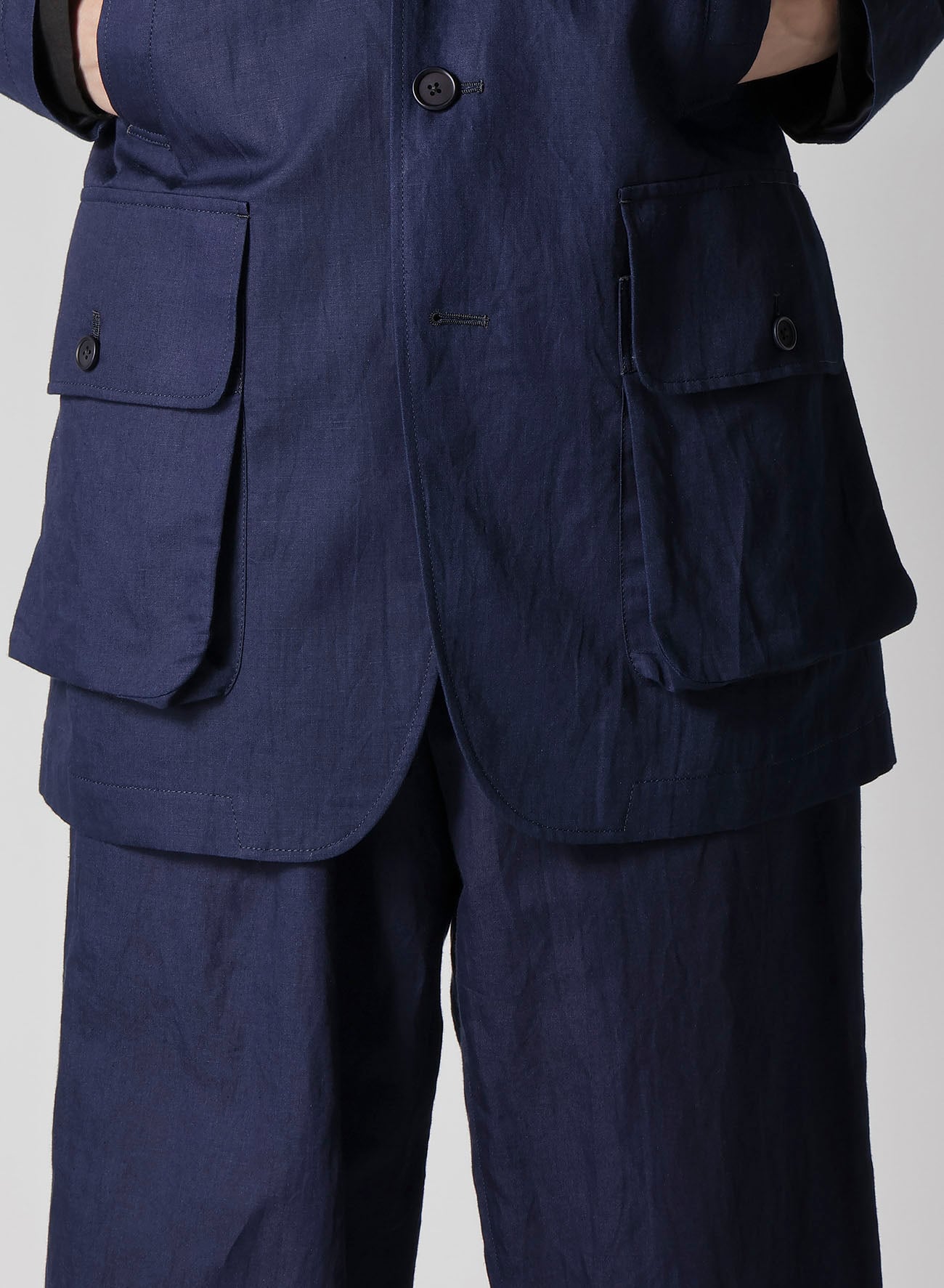 INDIGO DYEING COTTON LINEN BOX POCKET JACKET