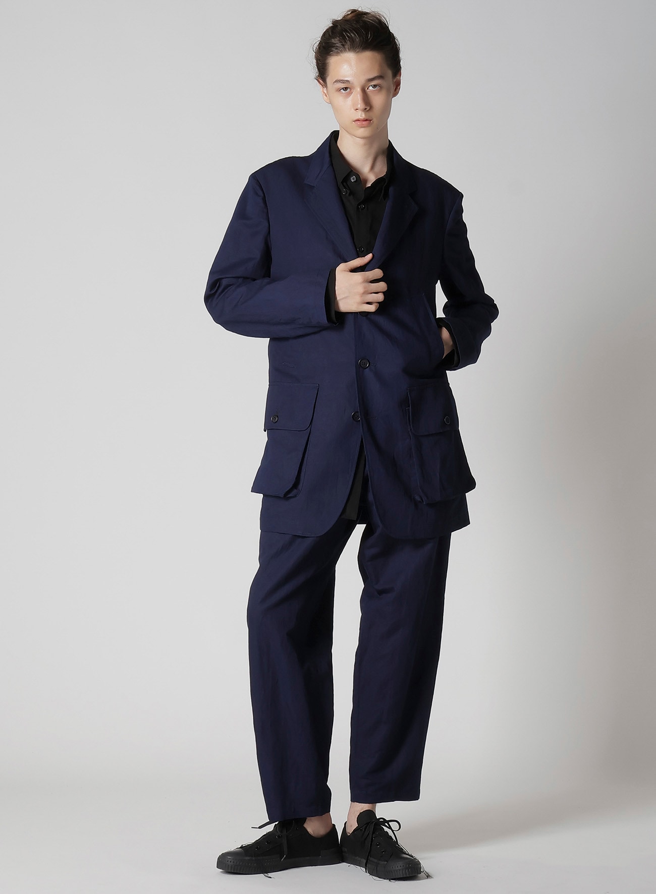 INDIGO DYEING COTTON LINEN BOX POCKET JACKET