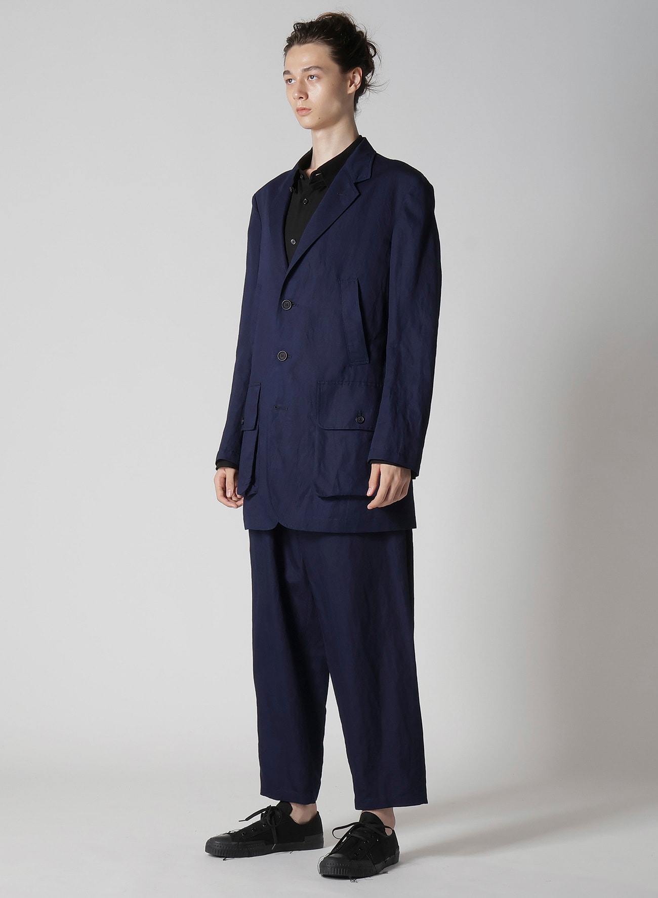 INDIGO DYEING COTTON LINEN BOX POCKET JACKET