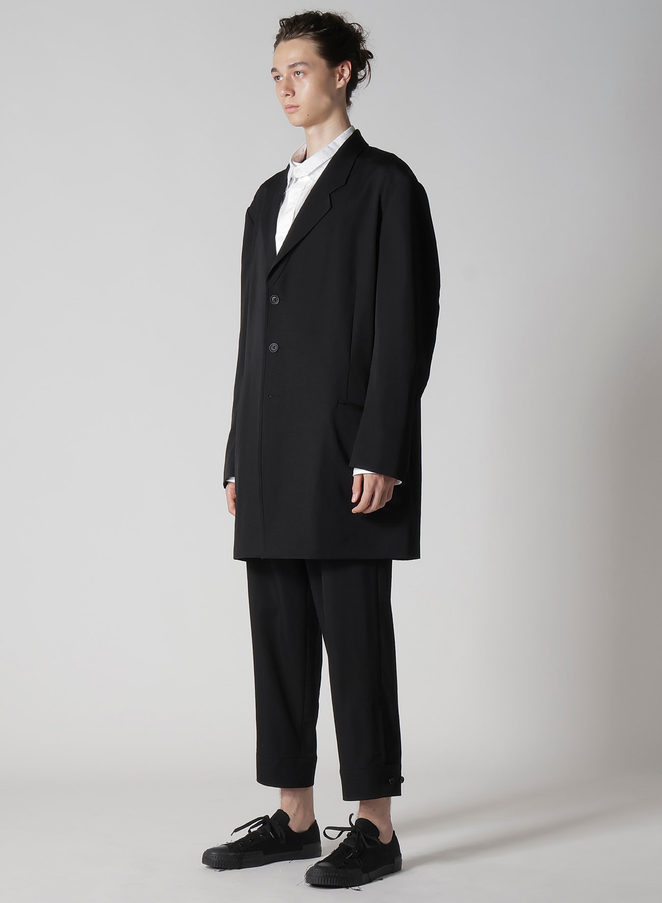 WOOL GABARDINE ASYMMETRY LAPEL JACKET