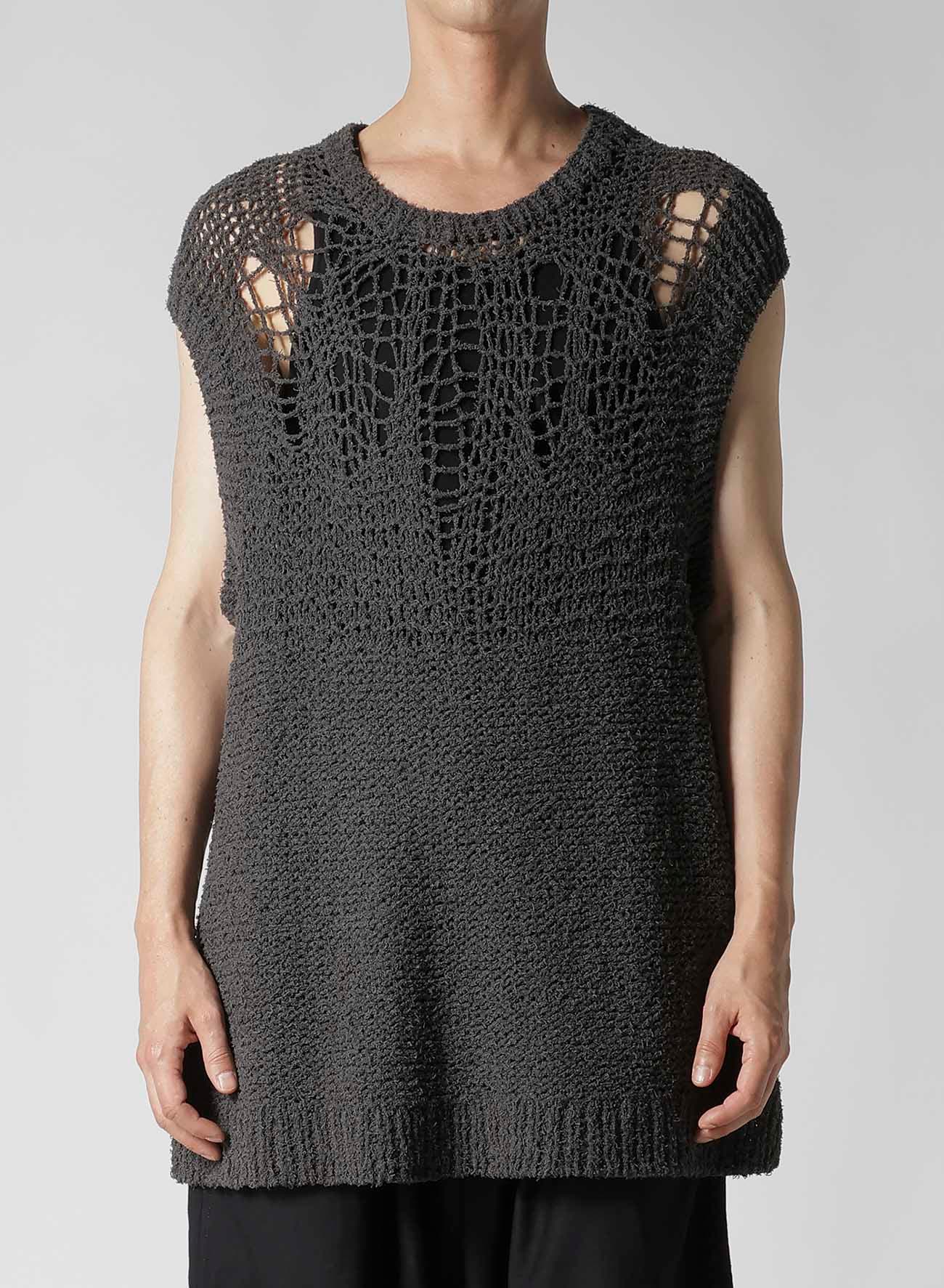 【1/11 10:00 Release】HAND KNITTED DAMAGE PROCESSED GARTER ROUND NECK VEST