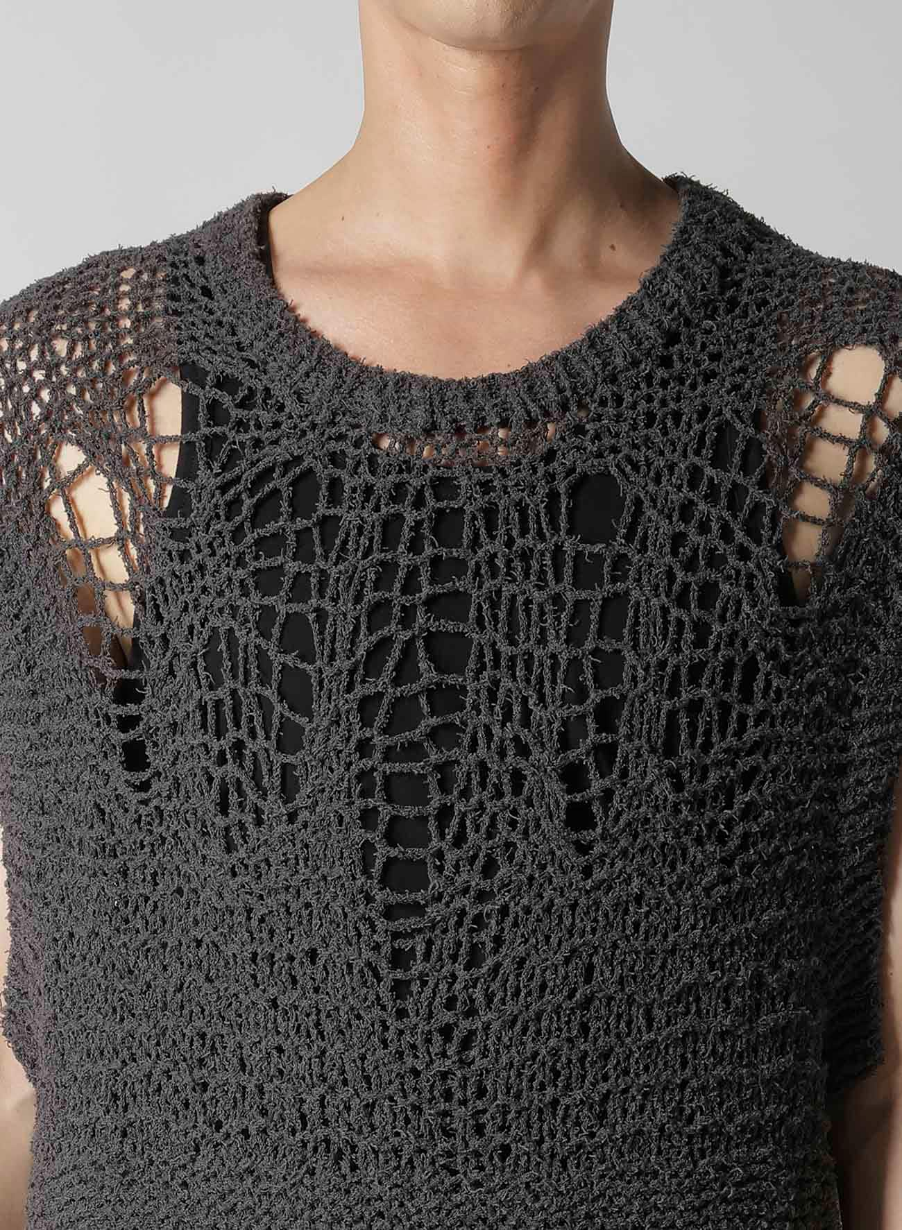 【1/11 10:00 Release】HAND KNITTED DAMAGE PROCESSED GARTER ROUND NECK VEST