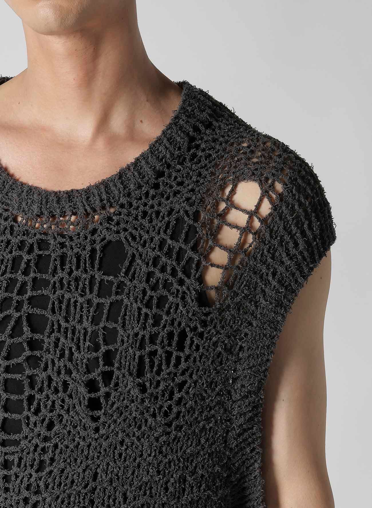 【1/11 10:00 Release】HAND KNITTED DAMAGE PROCESSED GARTER ROUND NECK VEST