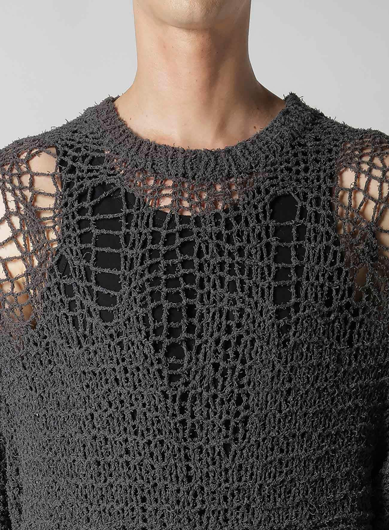 【1/11 10:00 Release】HAND KNITTED DAMAGE PROCESSED GARTER ROUND NECK LONG SLV