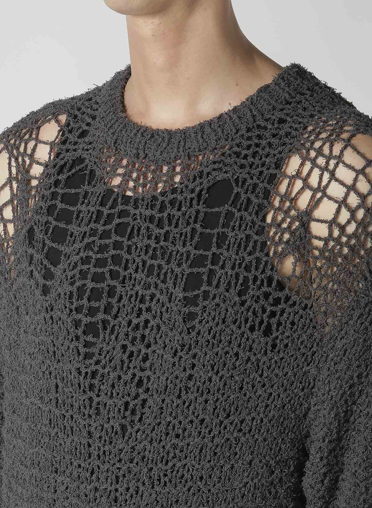 【1/11 10:00 Release】HAND KNITTED DAMAGE PROCESSED GARTER ROUND NECK LONG SLV