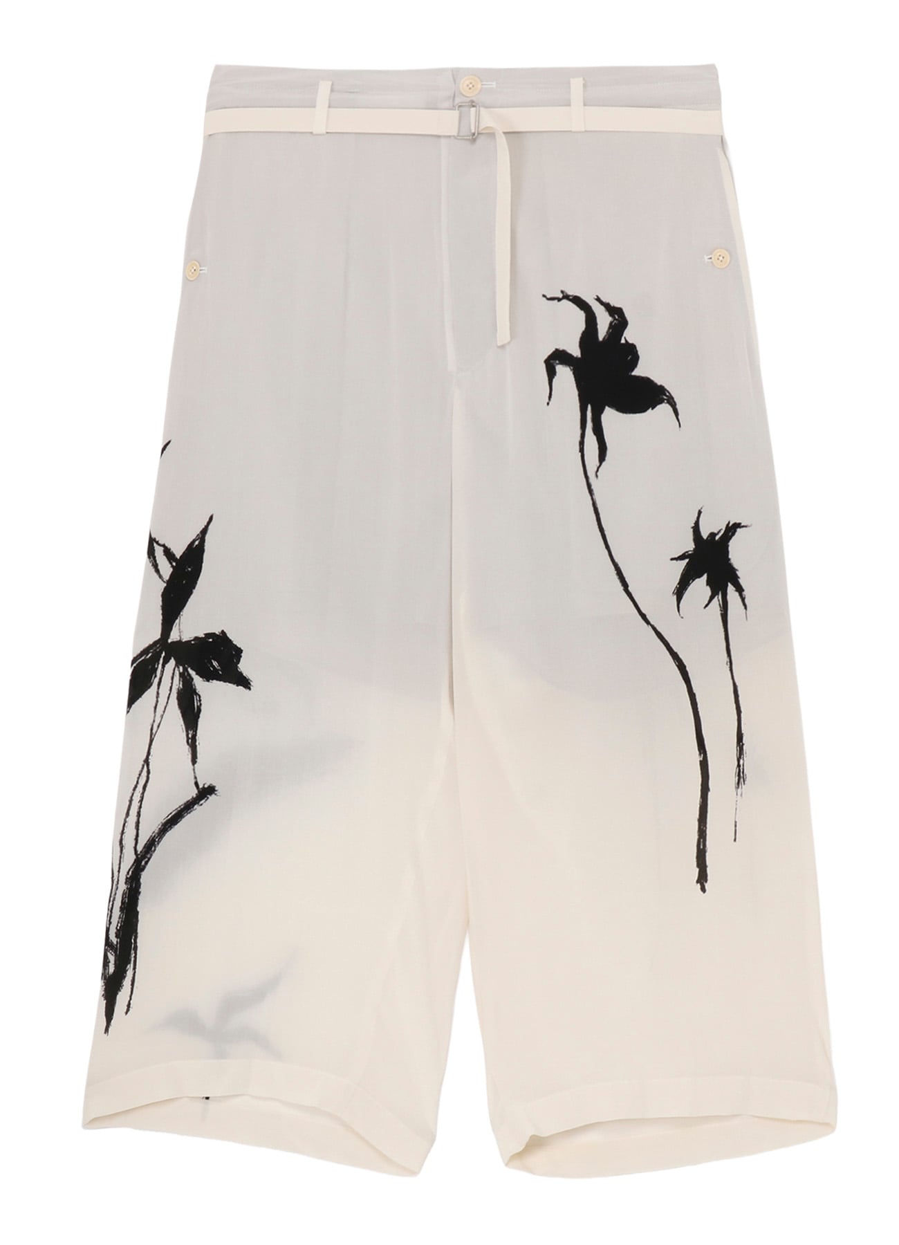 FLOWER PRINT BELTED PANTS