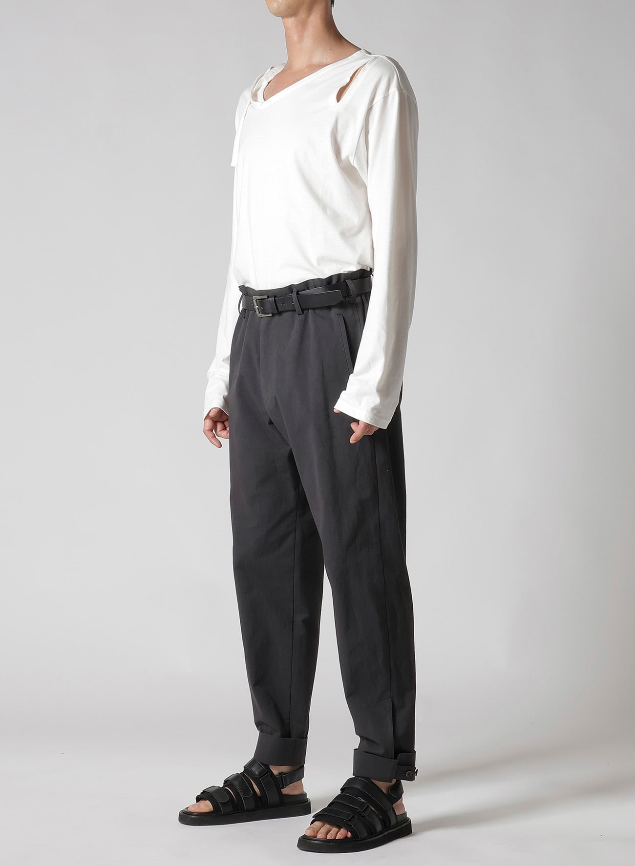 C/ POPLIN TAB DETAIL SLIM PANTS