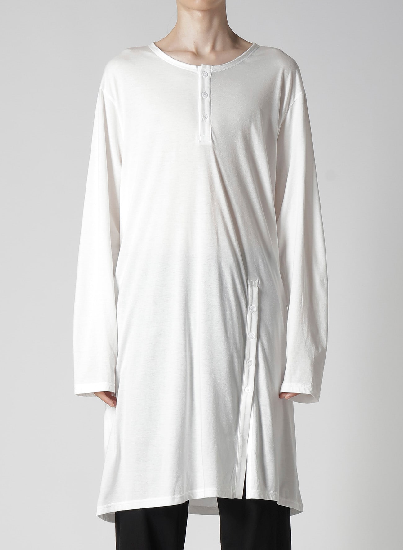 COTTON MODAL JERSEY HENRY NECK LS T
