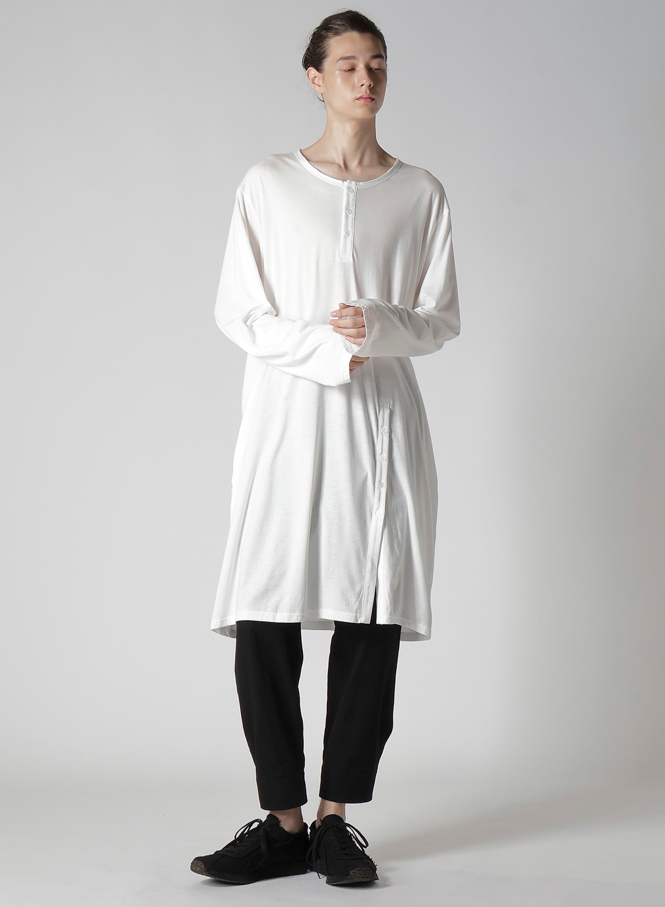 COTTON MODAL JERSEY HENRY NECK LS T