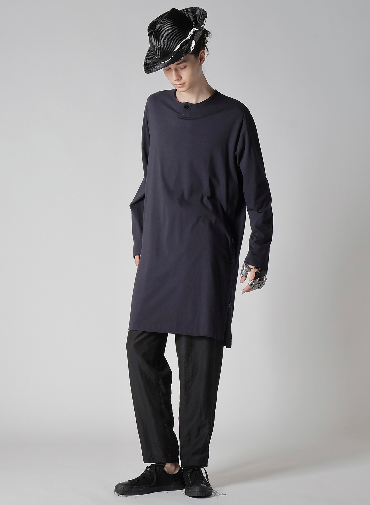 COMBED SINGLE JERSEY SINGLE BUTTON HENRY NECK LS T