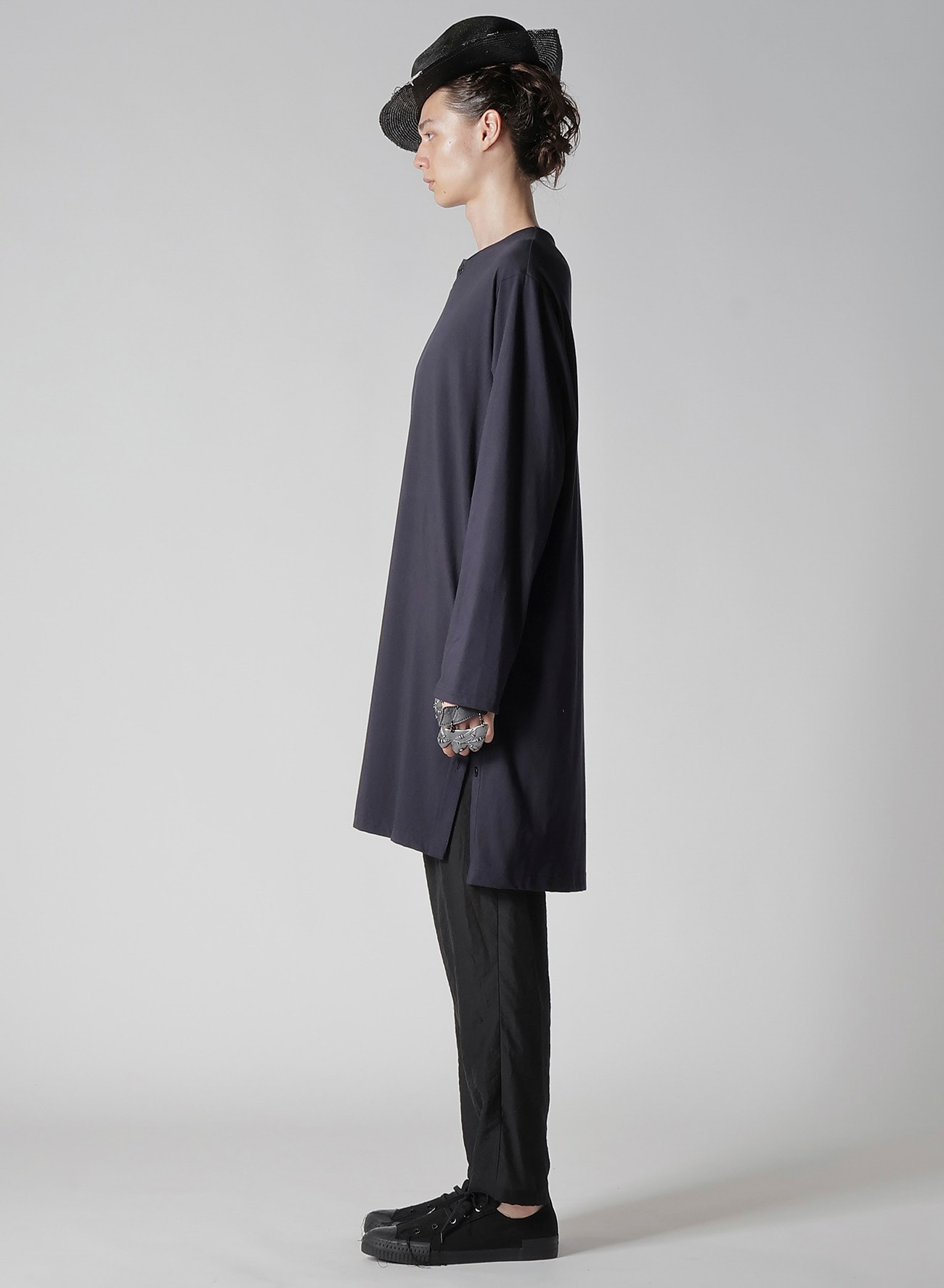 COMBED SINGLE JERSEY SINGLE BUTTON HENRY NECK LS T