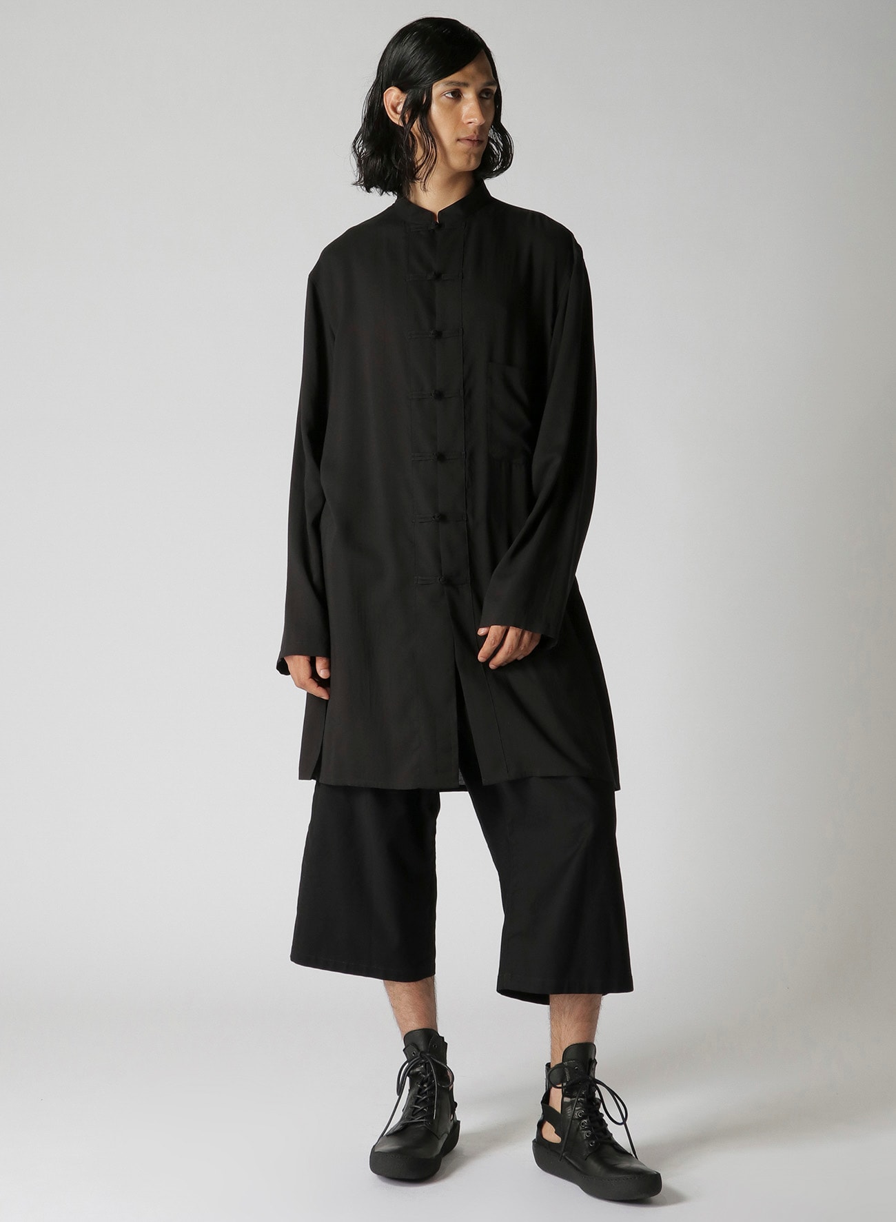 WIDE TWILL G-HIGH-WAIST PANTS(S Black): Yohji Yamamoto POUR HOMME 