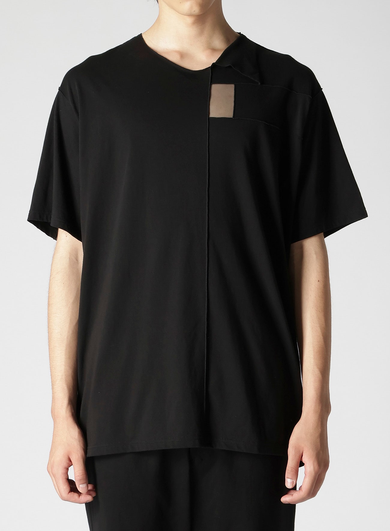 30/-PATCHWORK JERSEY SHEER SWITCH SHORT SLEEVE T(FREE SIZE Black 
