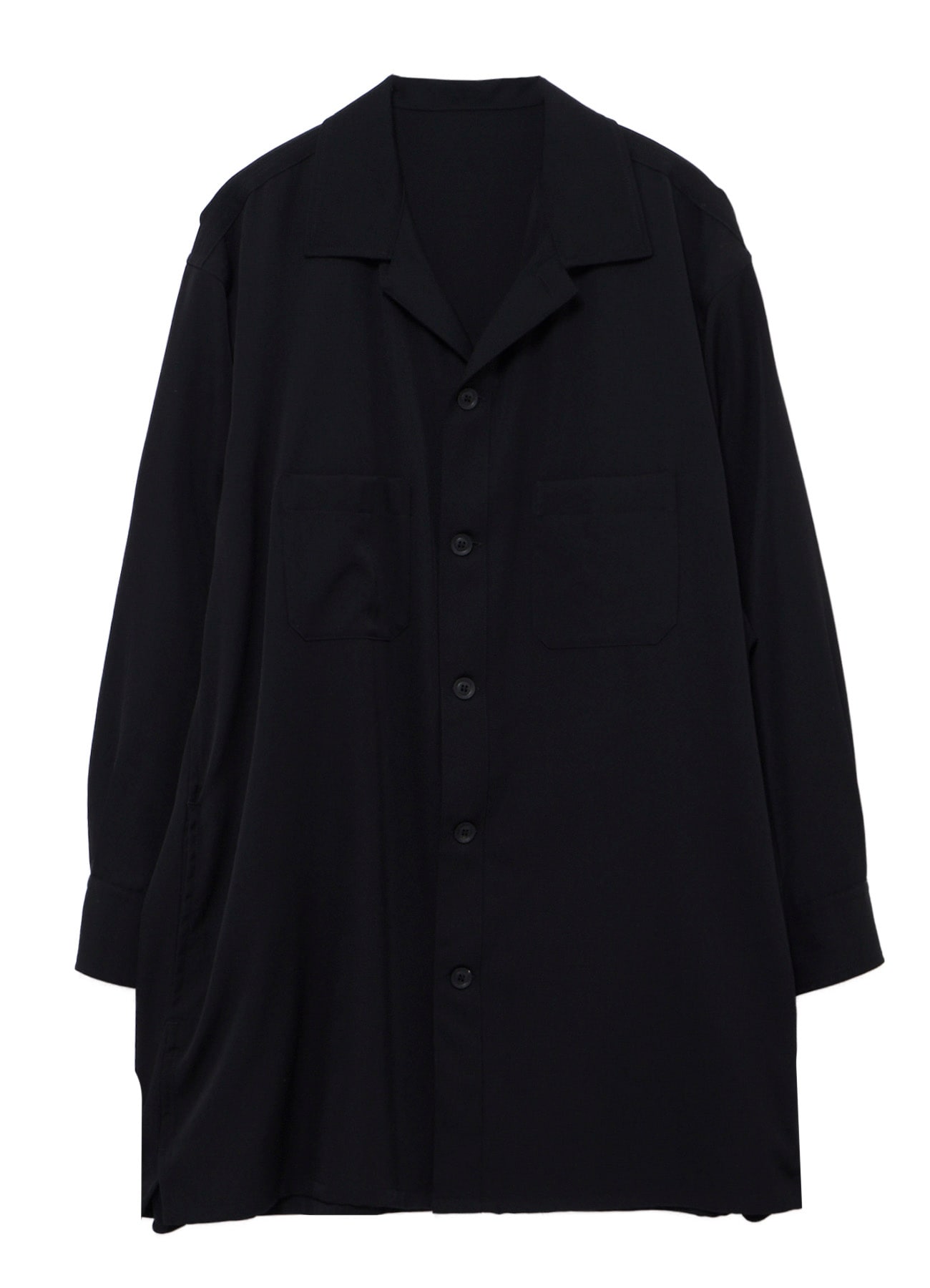 WOOL GABARDINE OPEN COLLAR FRONT SHOULDER BLOUSE