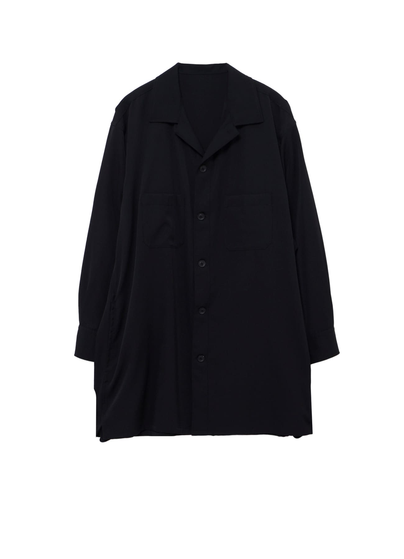 WOOL GABARDINE OPEN COLLAR FRONT SHOULDER BLOUSE
