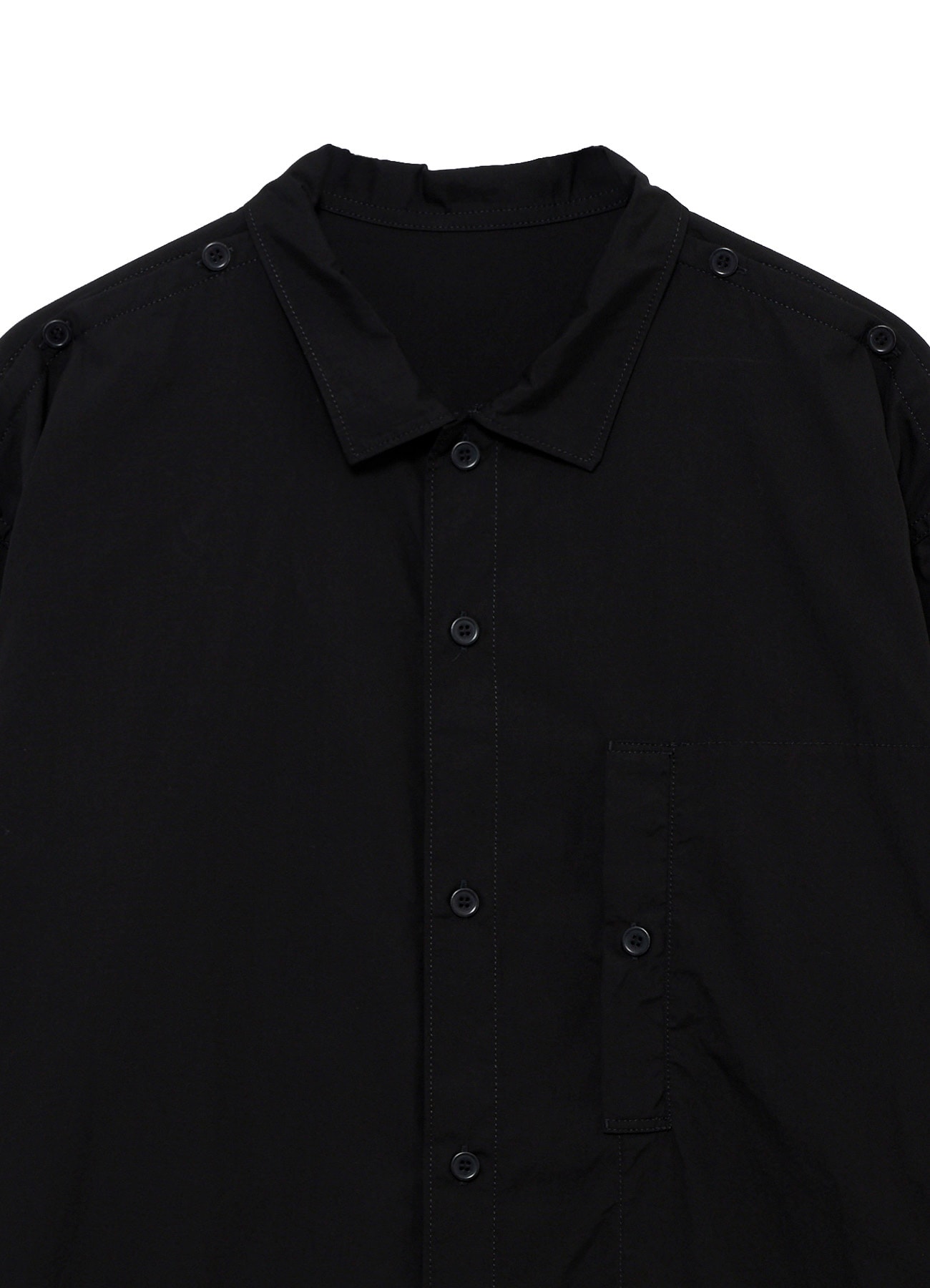 CHAIN STITCH BROAD OPEN COLLAR SHOULDER SLIT BLOUSE
