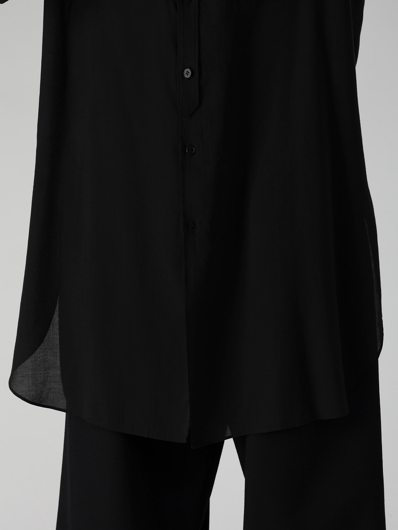 CELLULOSE LAWN COLLAR TAB LONG BLOUSE