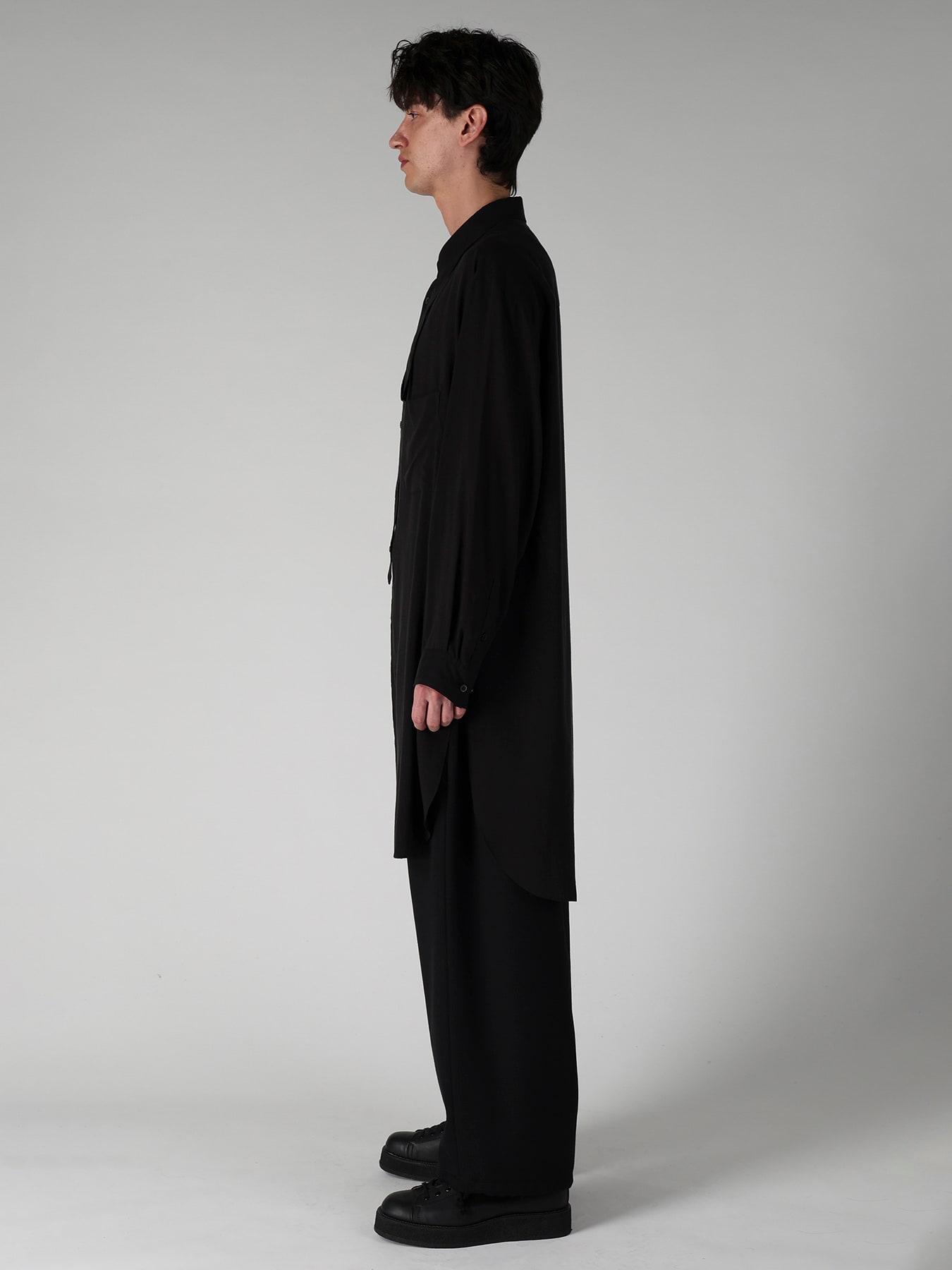 CELLULOSE LAWN COLLAR TAB LONG BLOUSE
