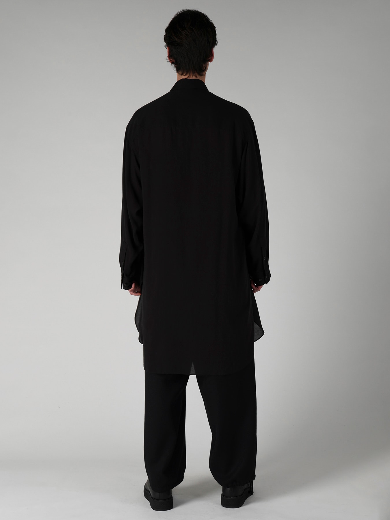 CELLULOSE LAWN COLLAR TAB LONG BLOUSE
