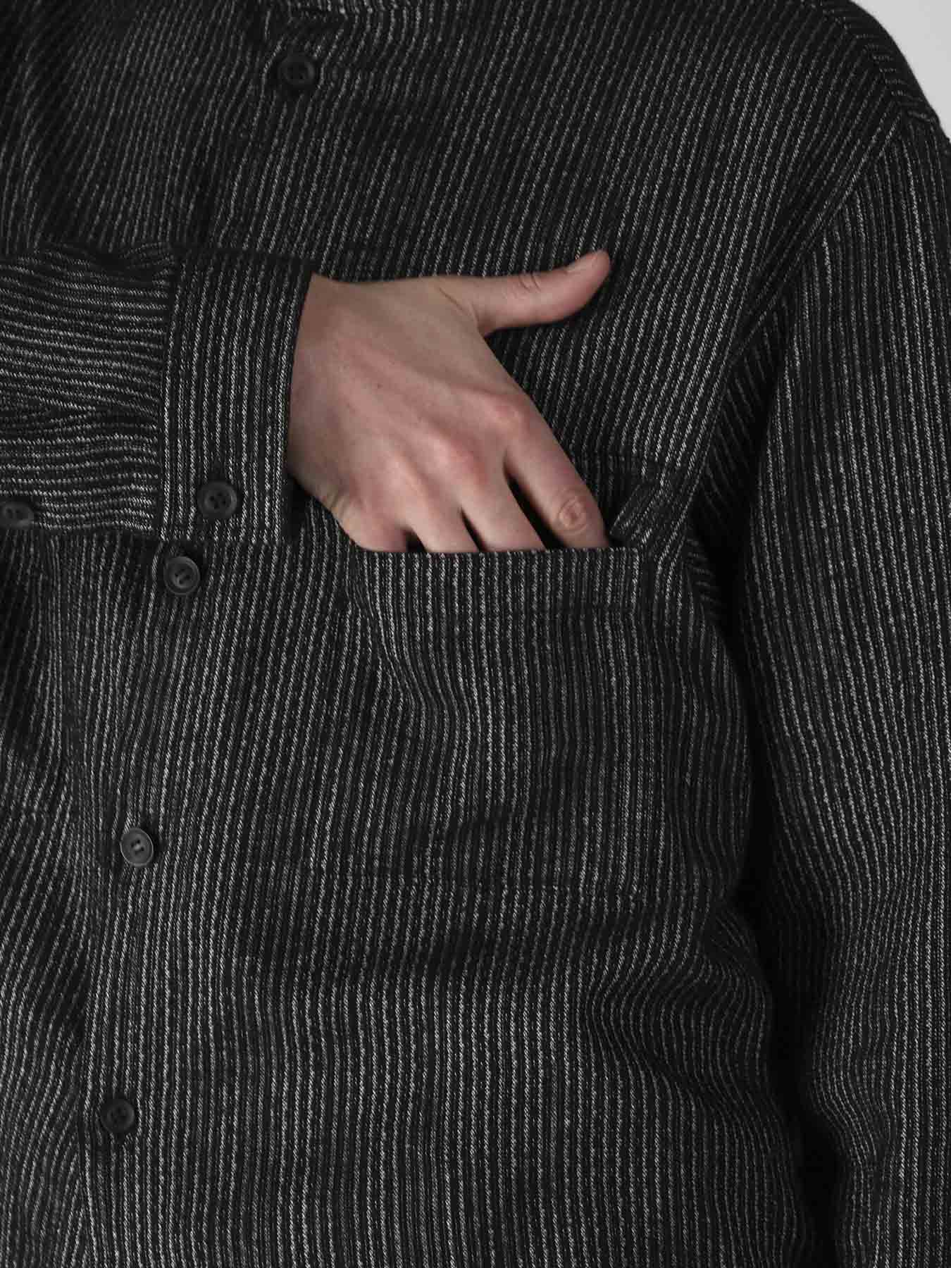 L R MELANGE ST STRIPE STAND COLLAR BLOUSE