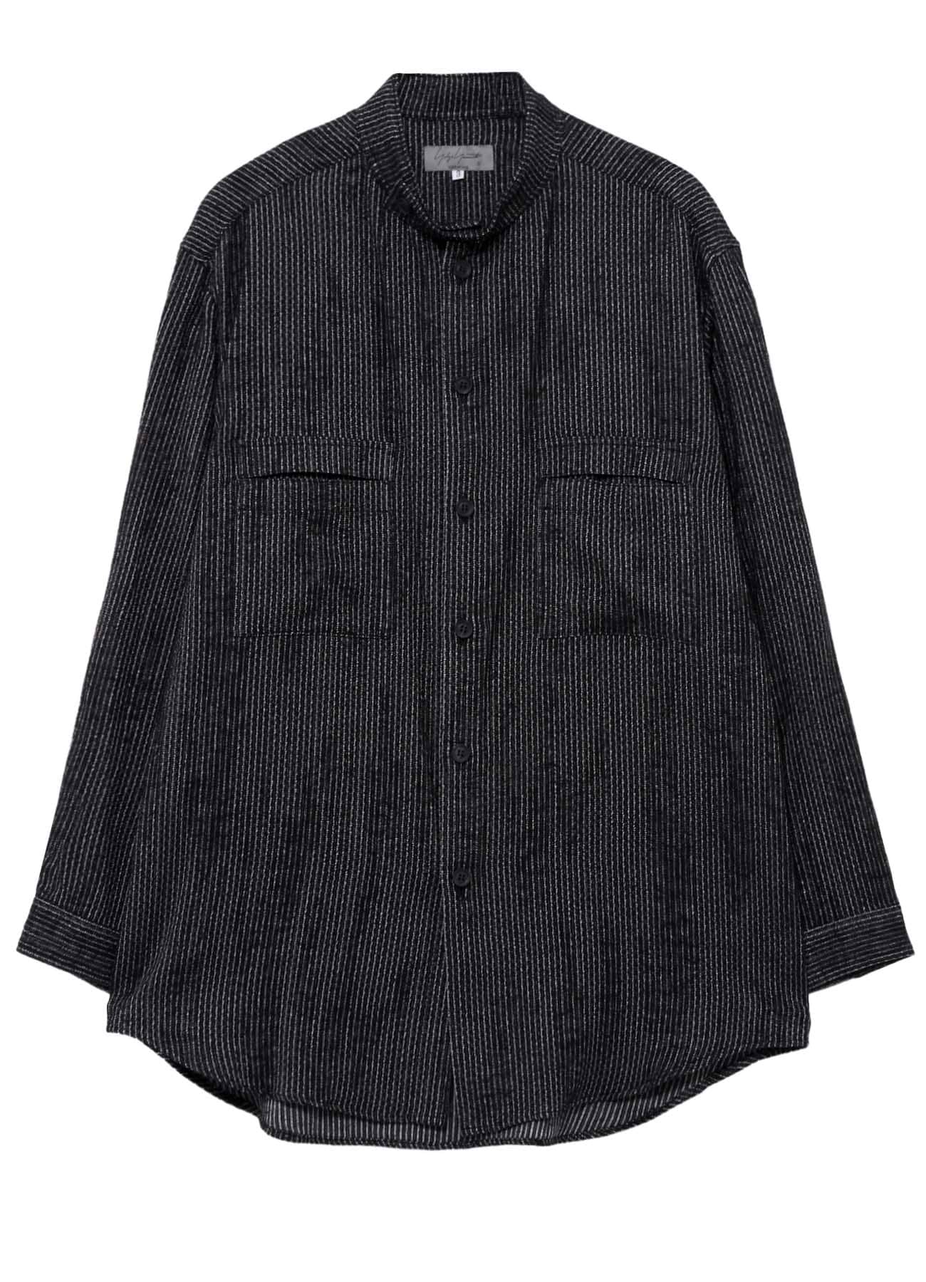 L R MELANGE ST STRIPE STAND COLLAR BLOUSE